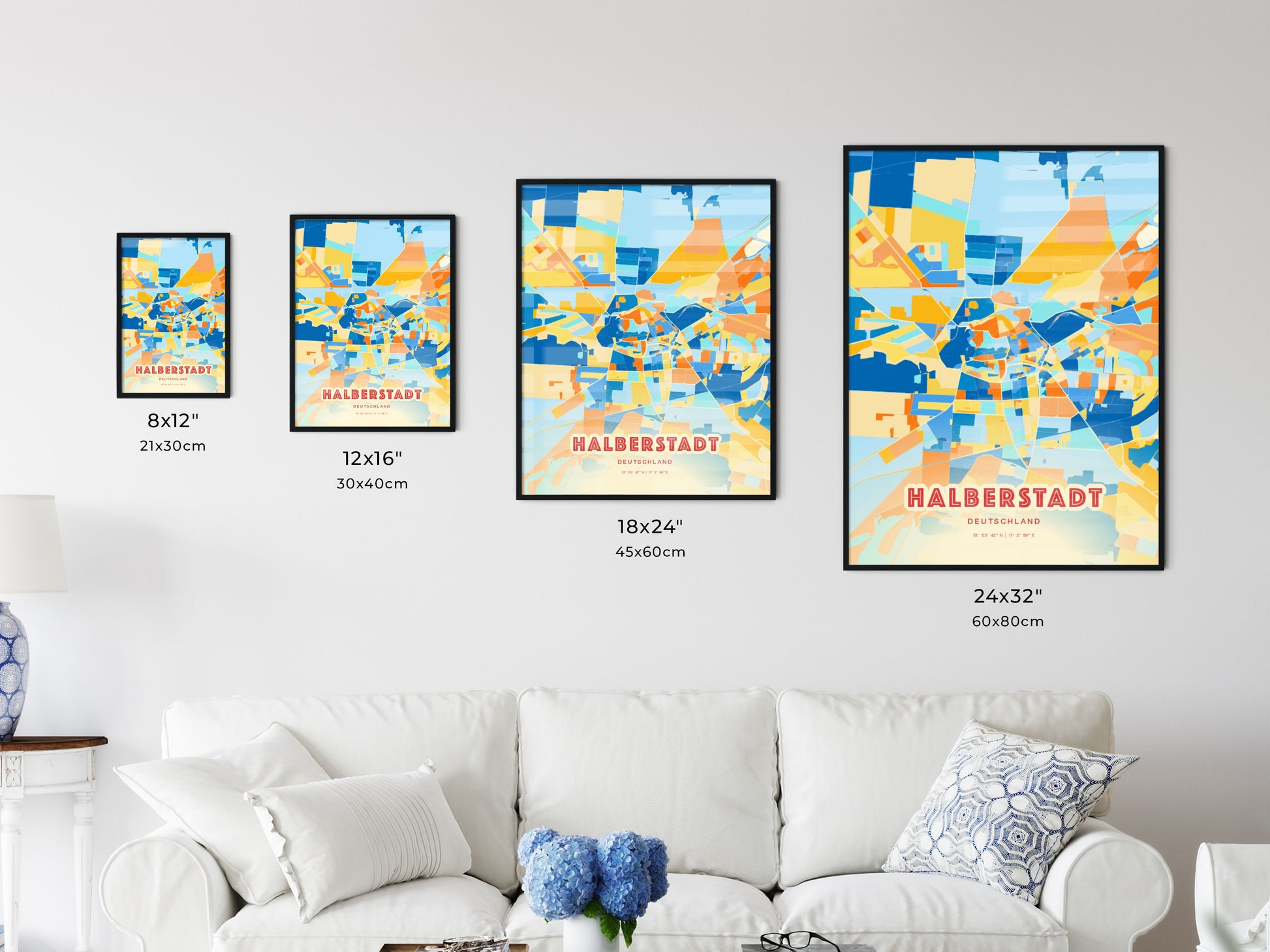 Colorful HALBERSTADT GERMANY Fine Art Map Blue Orange