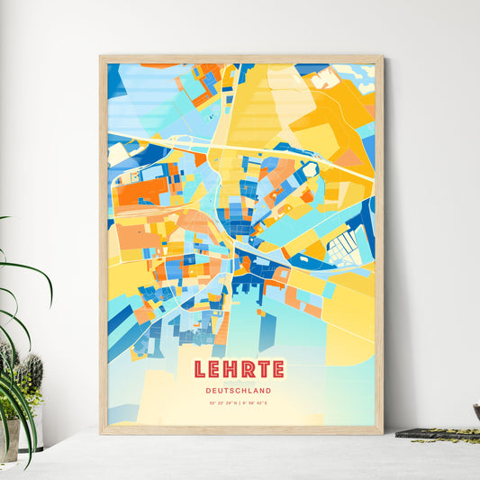 Colorful LEHRTE GERMANY Fine Art Map Blue Orange