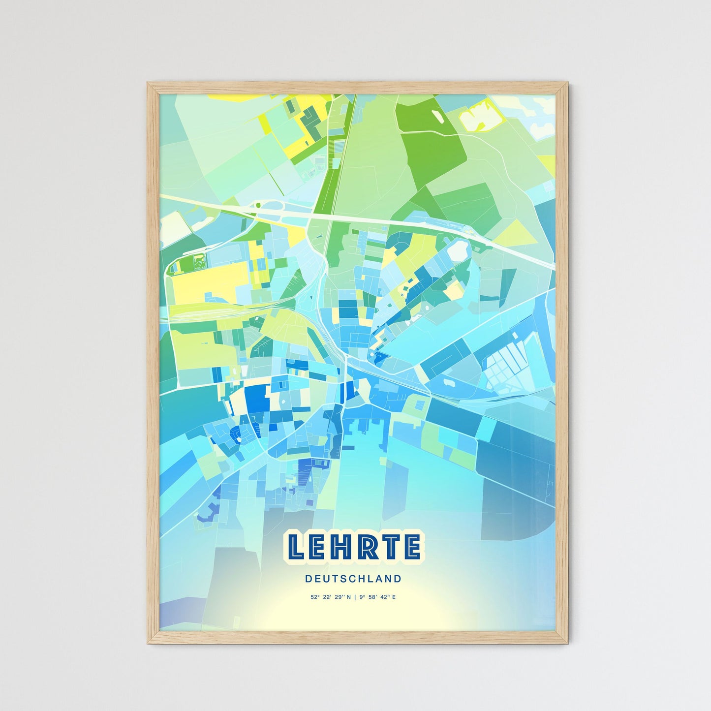 Colorful LEHRTE GERMANY Fine Art Map Cool Blue