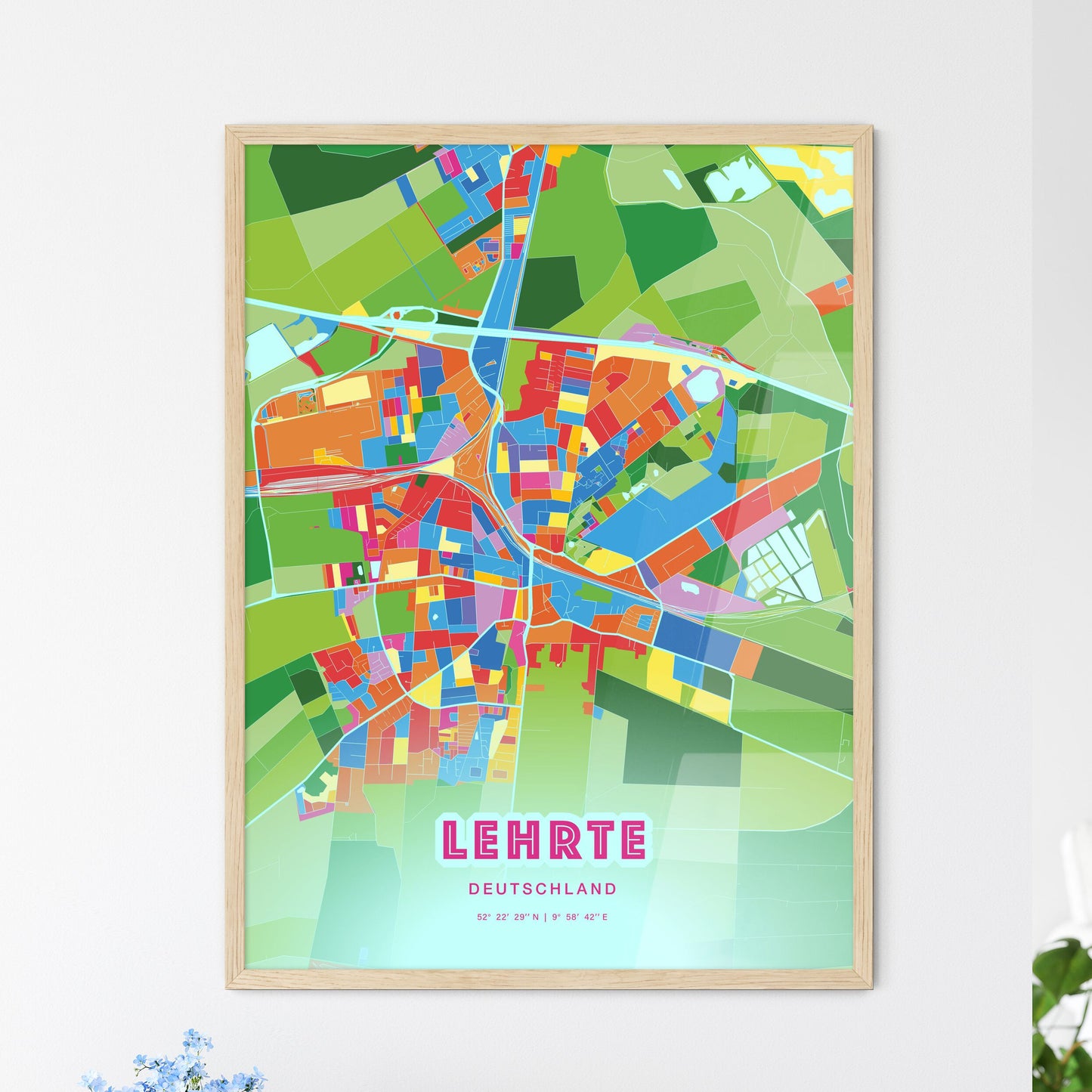 Colorful LEHRTE GERMANY Fine Art Map Crazy Colors