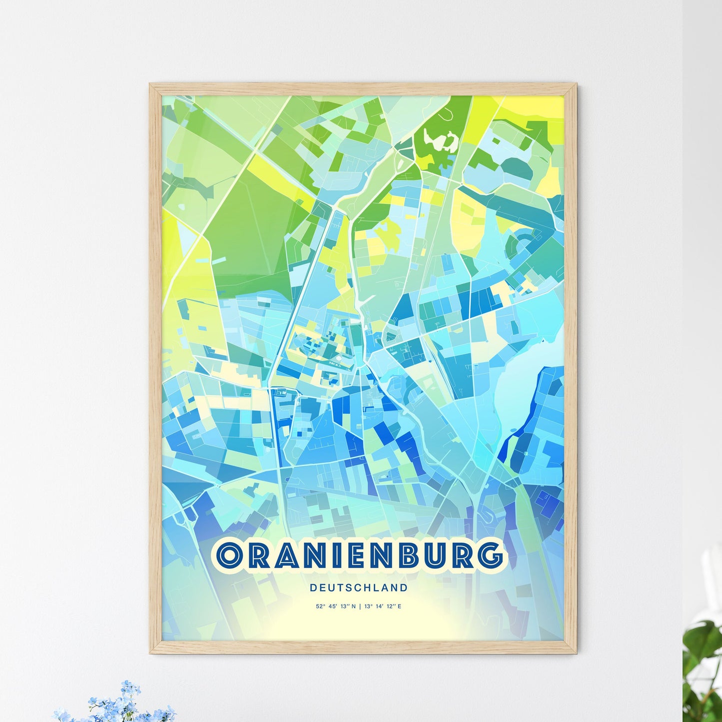 Colorful ORANIENBURG GERMANY Fine Art Map Cool Blue