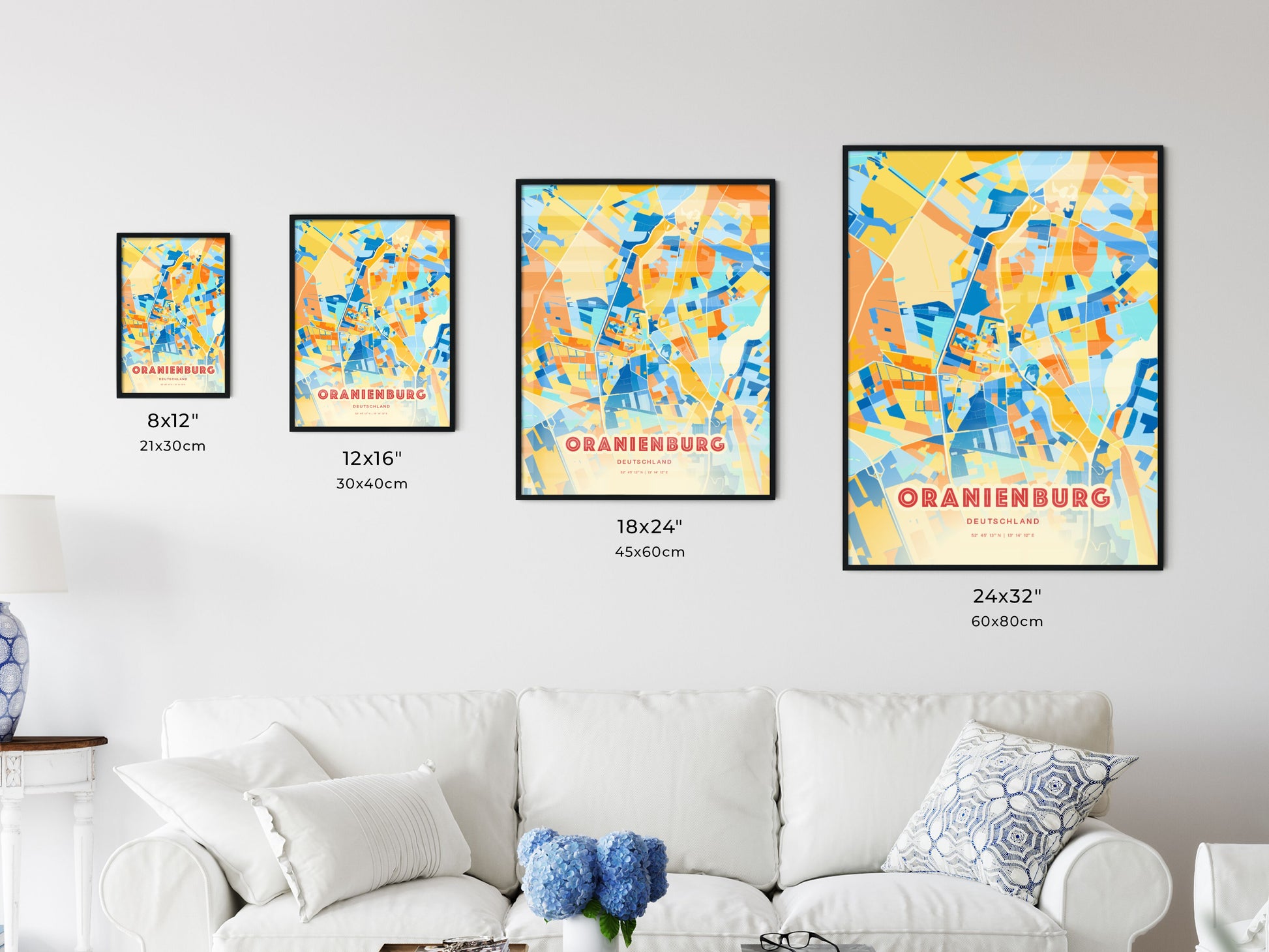 Colorful ORANIENBURG GERMANY Fine Art Map Blue Orange