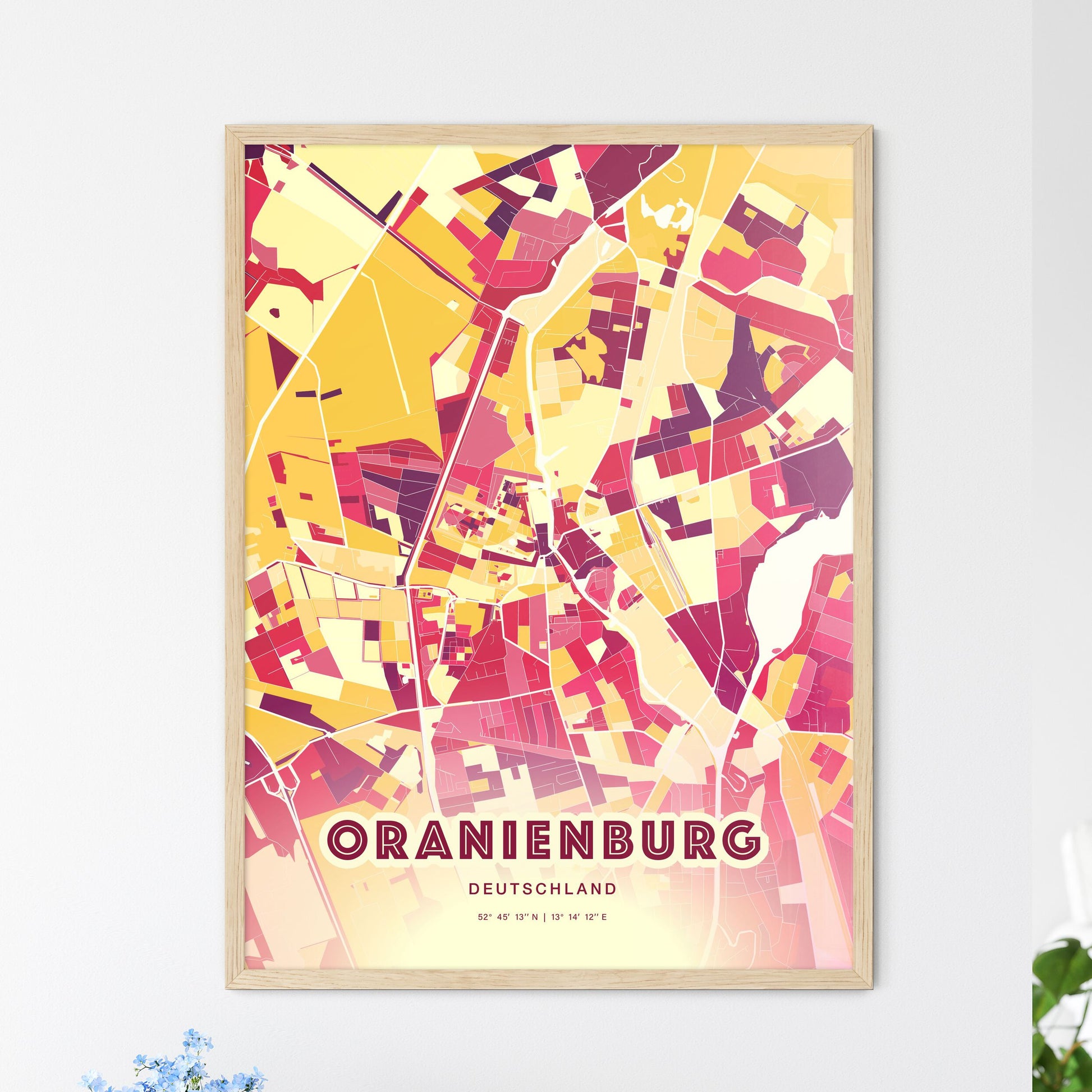 Colorful ORANIENBURG GERMANY Fine Art Map Hot Red