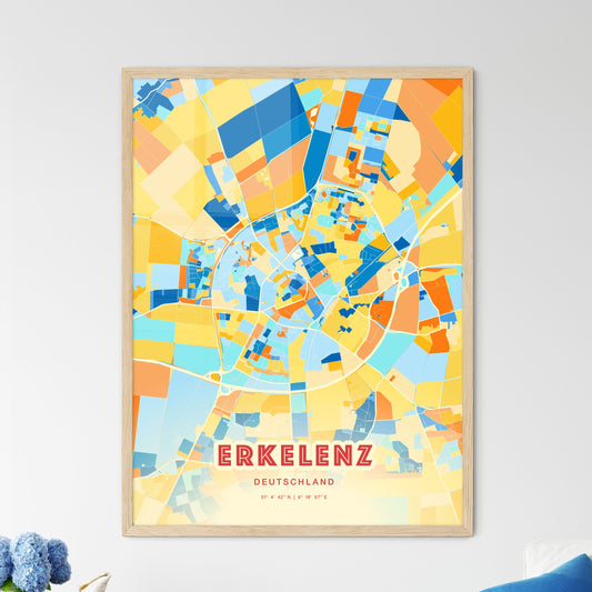 Colorful ERKELENZ GERMANY Fine Art Map Blue Orange