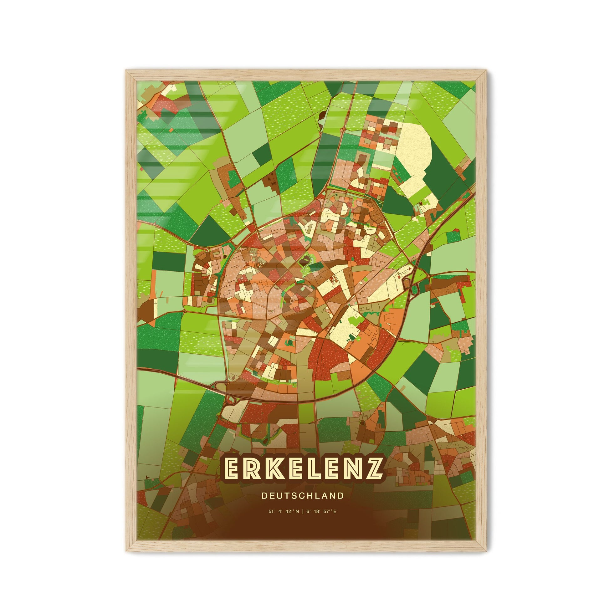 Colorful ERKELENZ GERMANY Fine Art Map Farmhouse