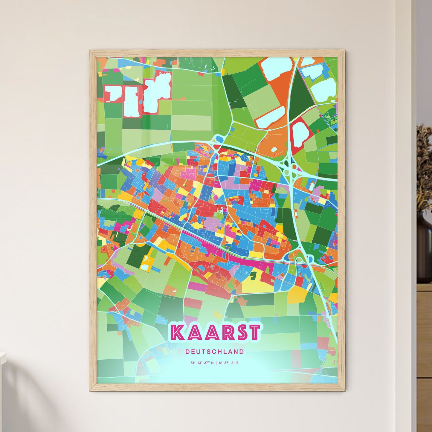 Colorful KAARST GERMANY Fine Art Map Crazy Colors
