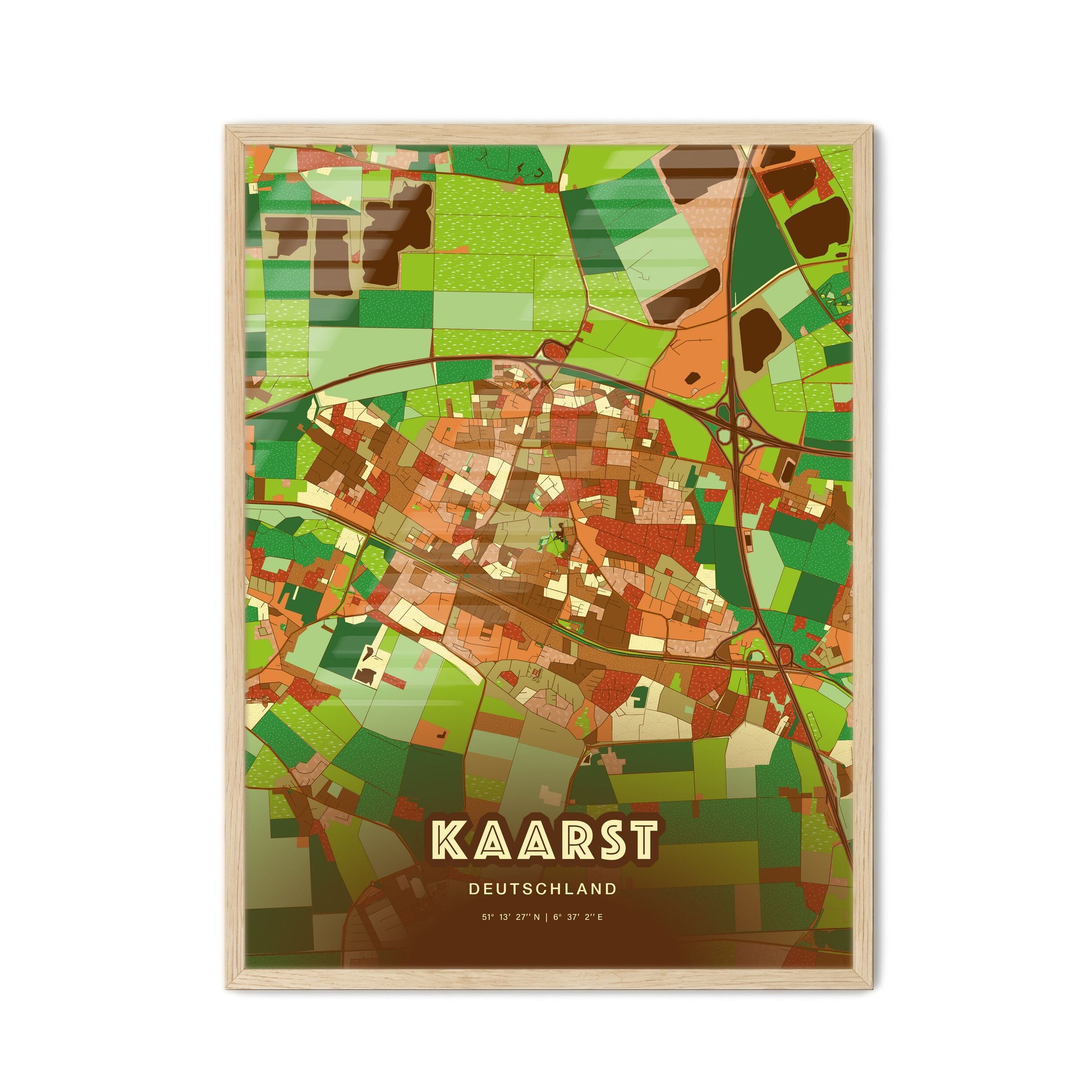 Colorful KAARST GERMANY Fine Art Map Farmhouse