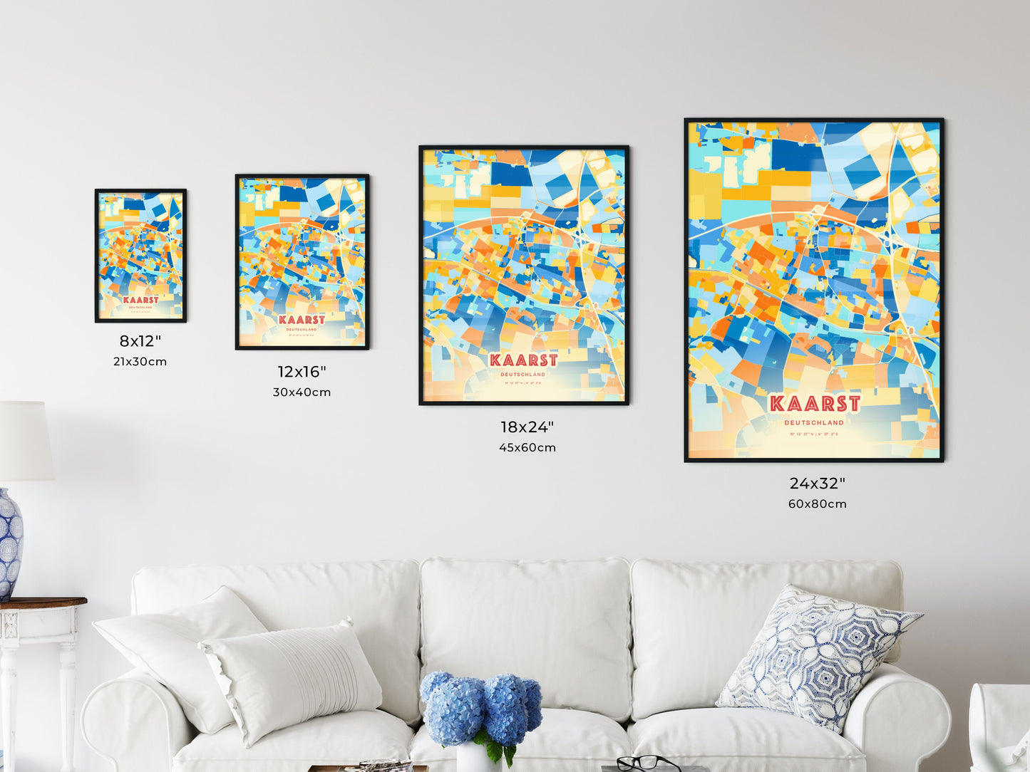 Colorful KAARST GERMANY Fine Art Map Blue Orange