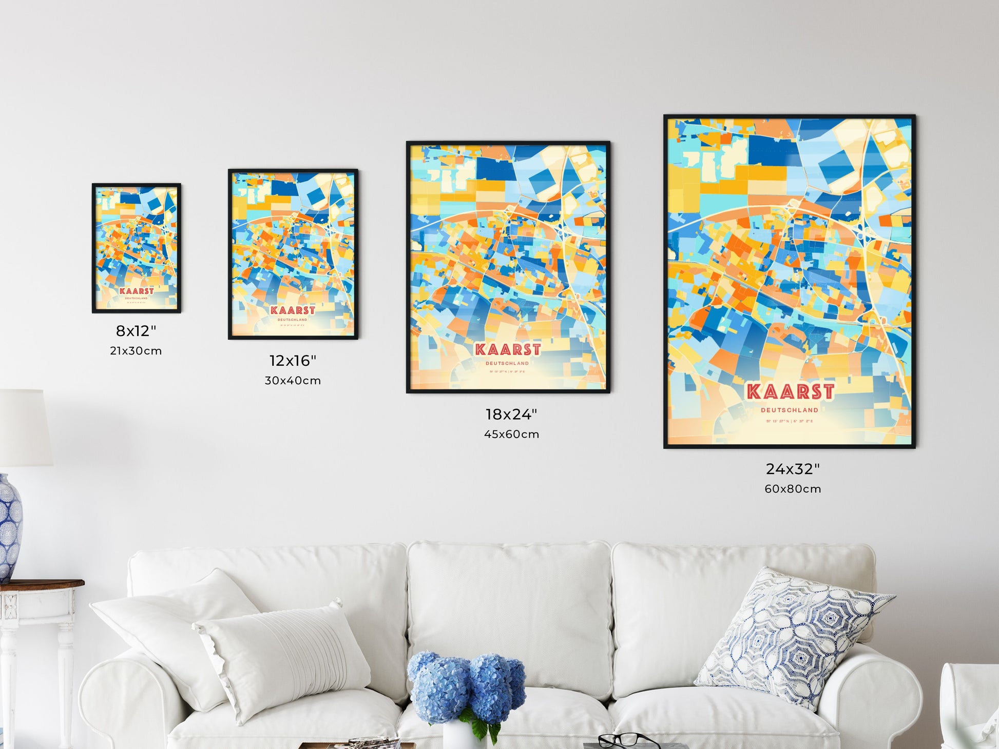 Colorful KAARST GERMANY Fine Art Map Blue Orange