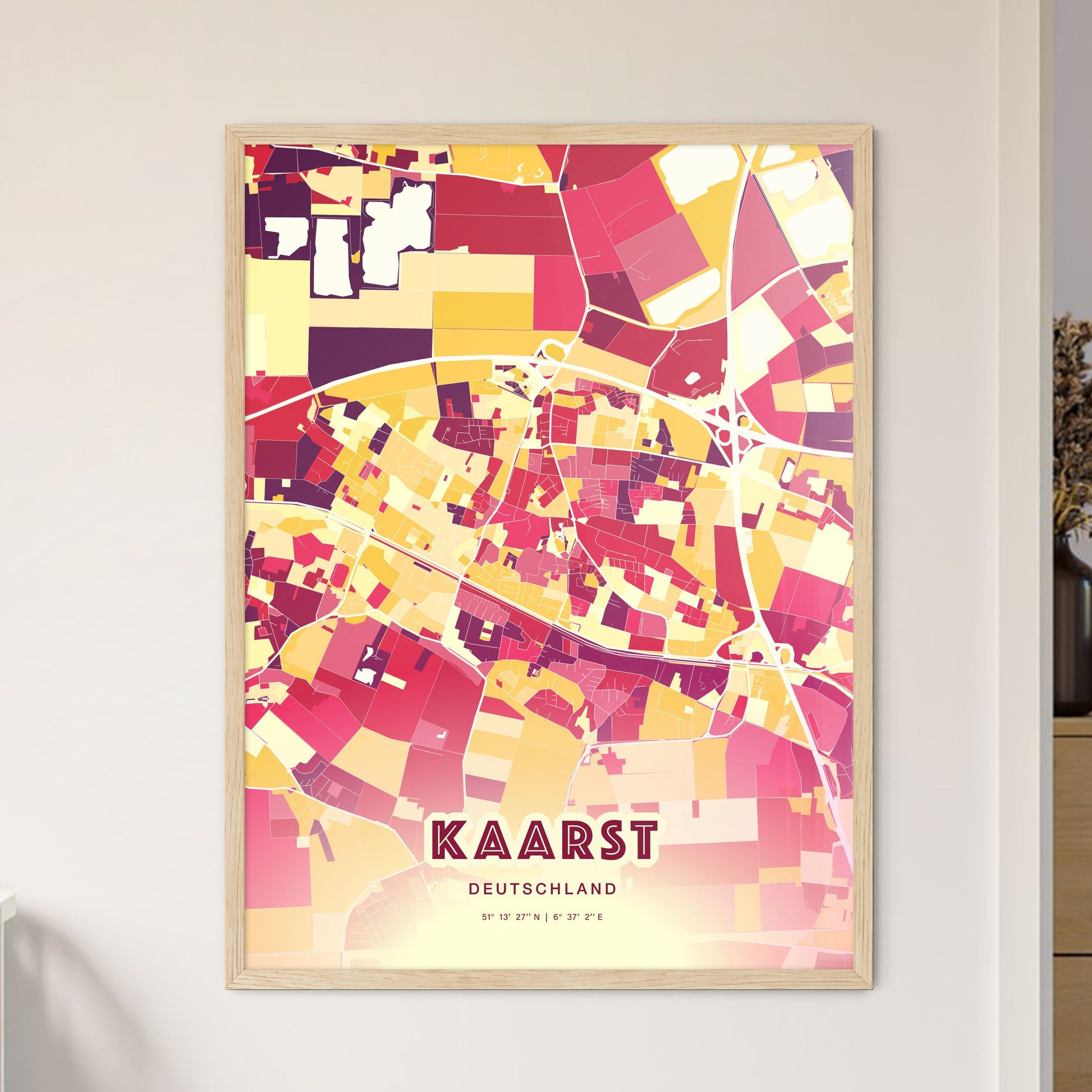 Colorful KAARST GERMANY Fine Art Map Hot Red