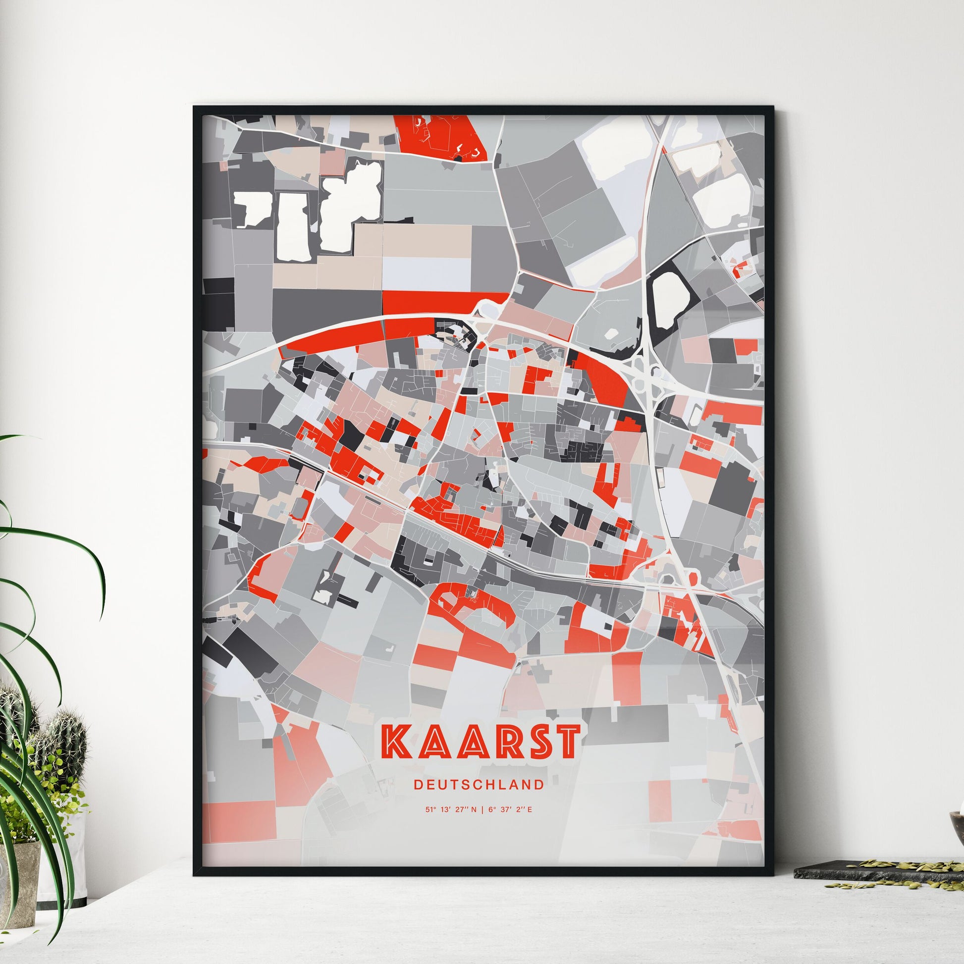 Colorful KAARST GERMANY Fine Art Map Modern