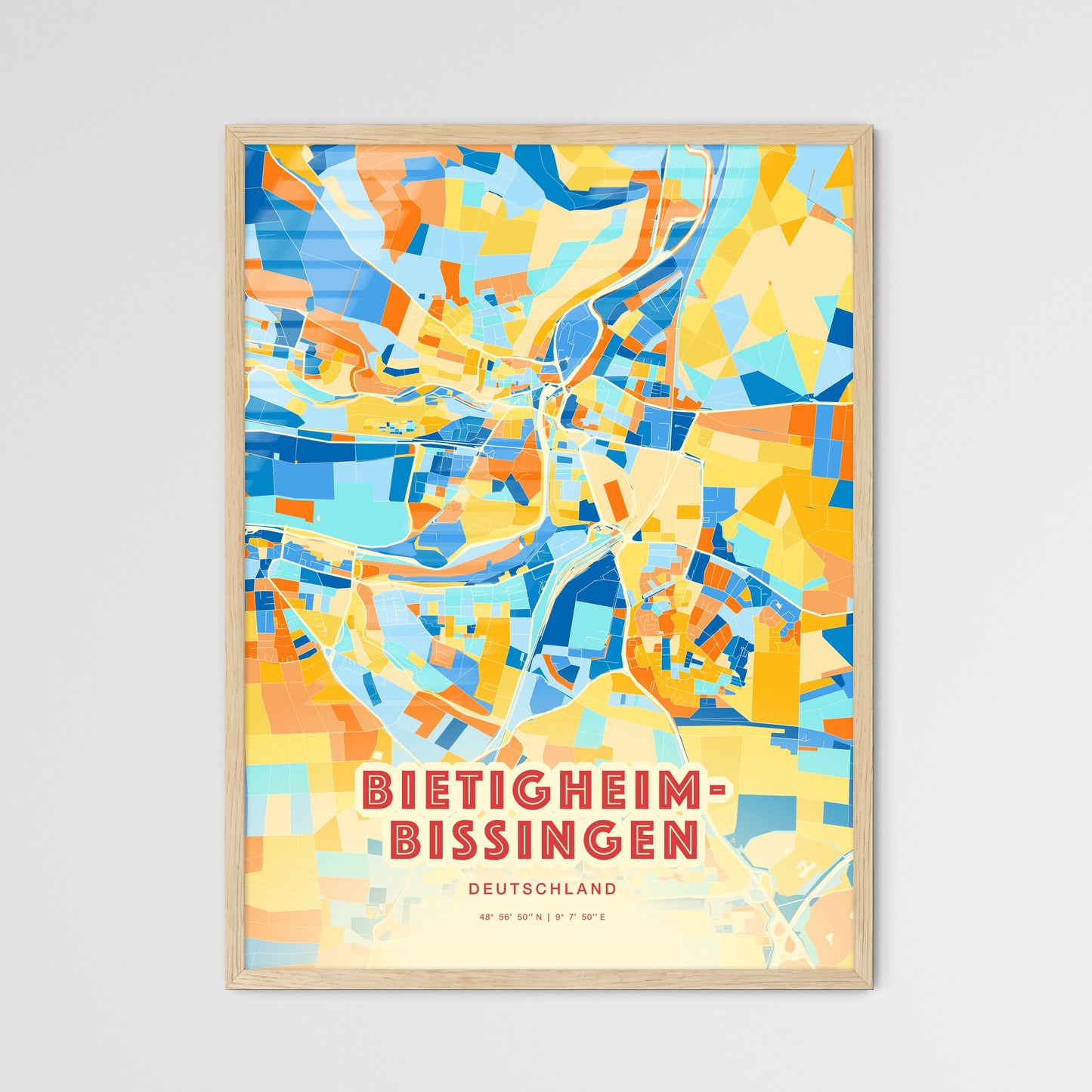 Colorful BIETIGHEIM-BISSINGEN GERMANY Fine Art Map Blue Orange