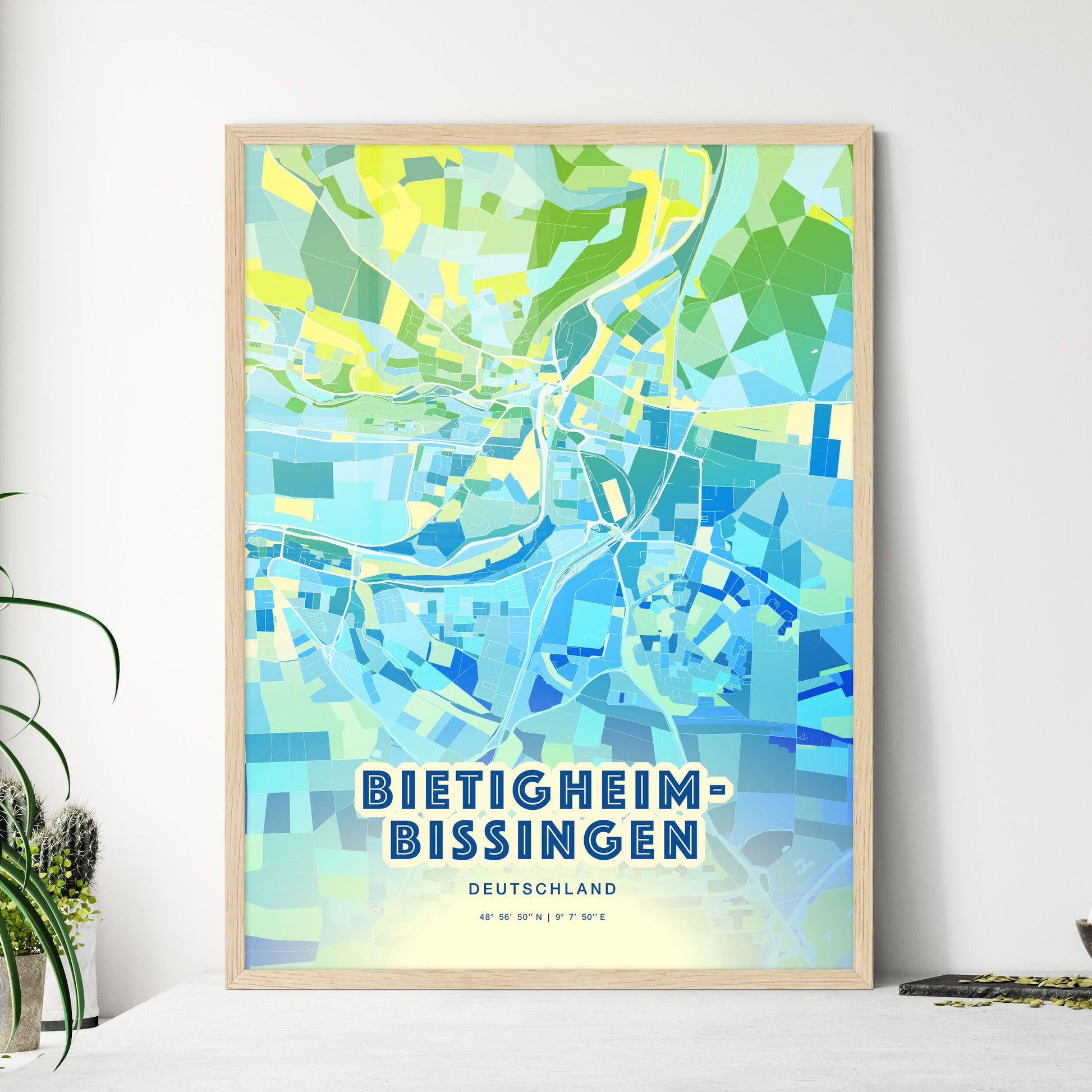 Colorful BIETIGHEIM-BISSINGEN GERMANY Fine Art Map Cool Blue