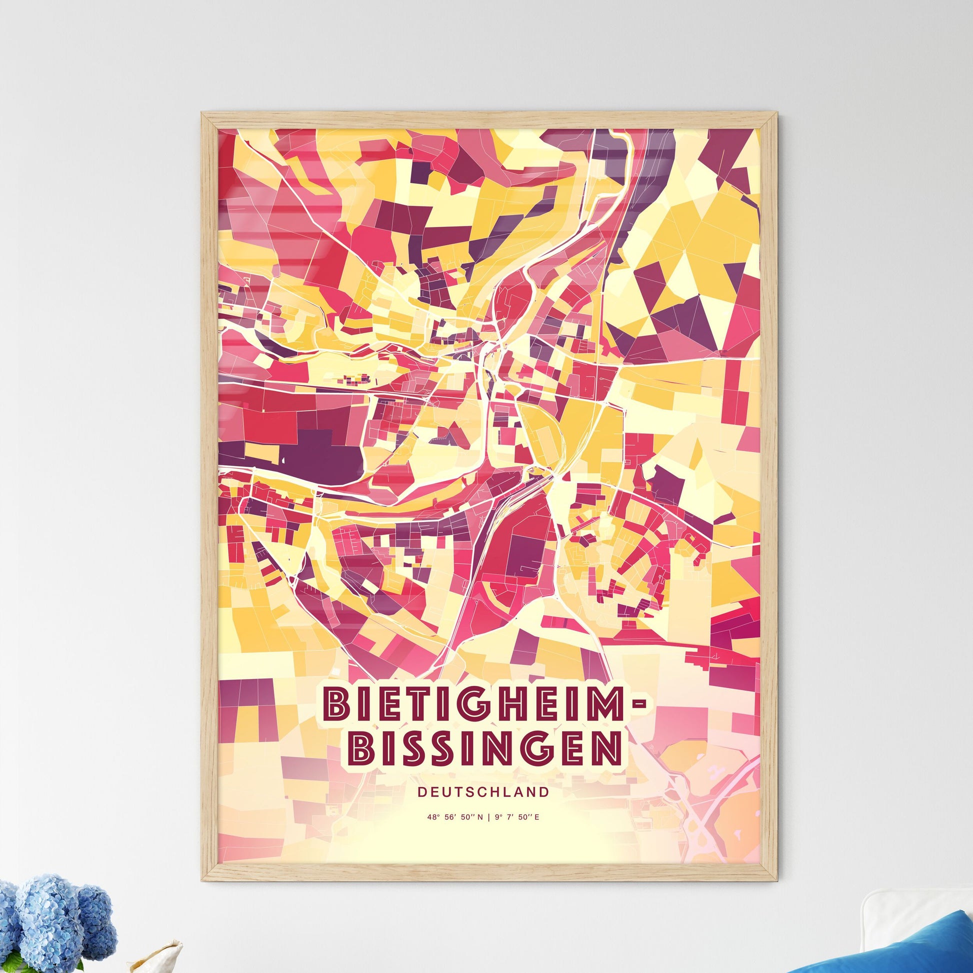 Colorful BIETIGHEIM-BISSINGEN GERMANY Fine Art Map Hot Red