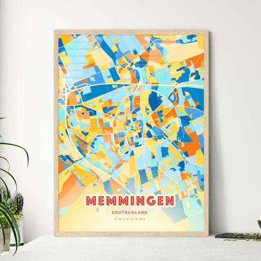 Colorful MEMMINGEN GERMANY Fine Art Map Blue Orange