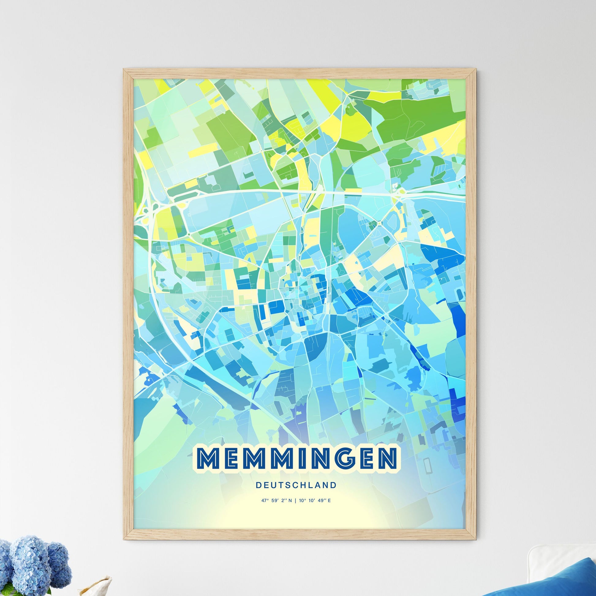 Colorful MEMMINGEN GERMANY Fine Art Map Cool Blue