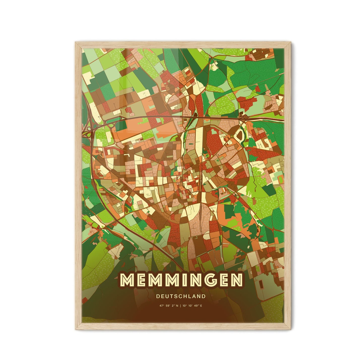 Colorful MEMMINGEN GERMANY Fine Art Map Farmhouse