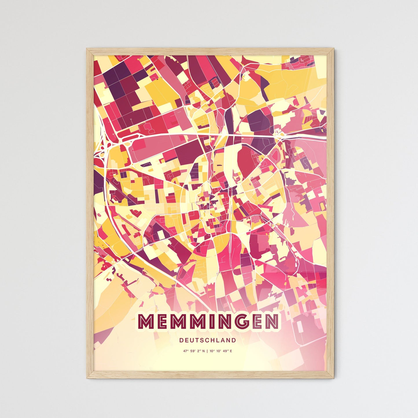 Colorful MEMMINGEN GERMANY Fine Art Map Hot Red