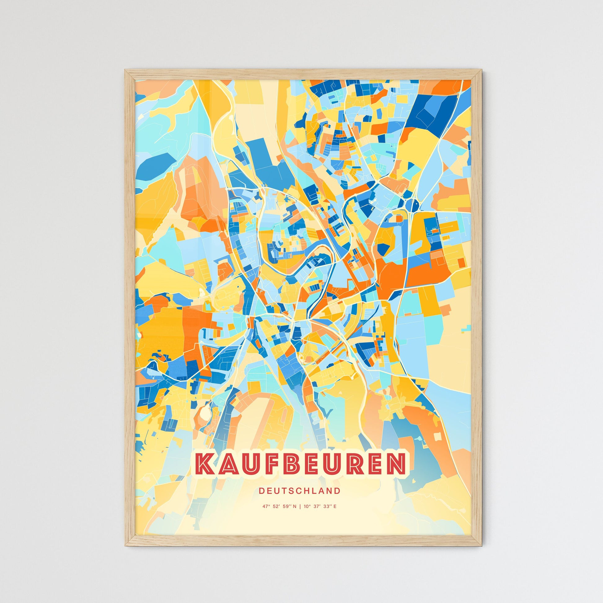 Colorful KAUFBEUREN GERMANY Fine Art Map Blue Orange