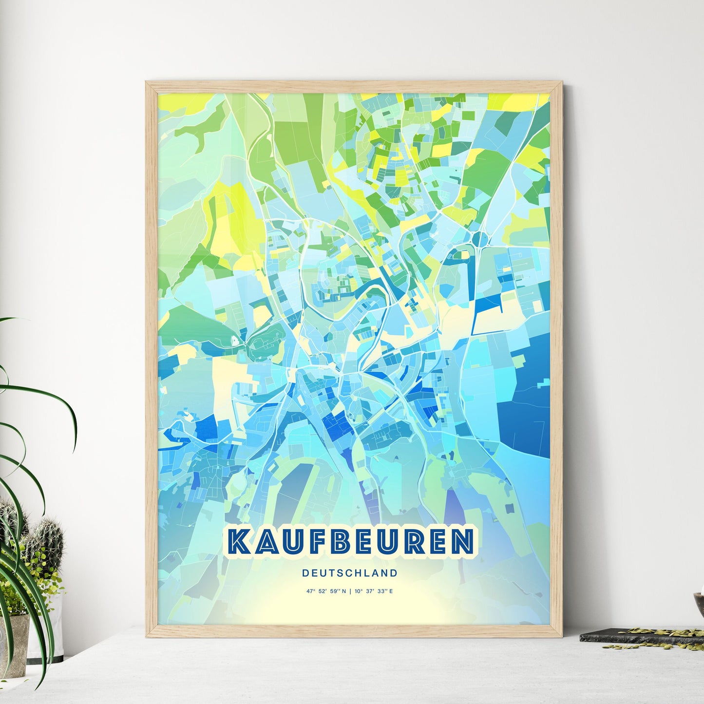 Colorful KAUFBEUREN GERMANY Fine Art Map Cool Blue