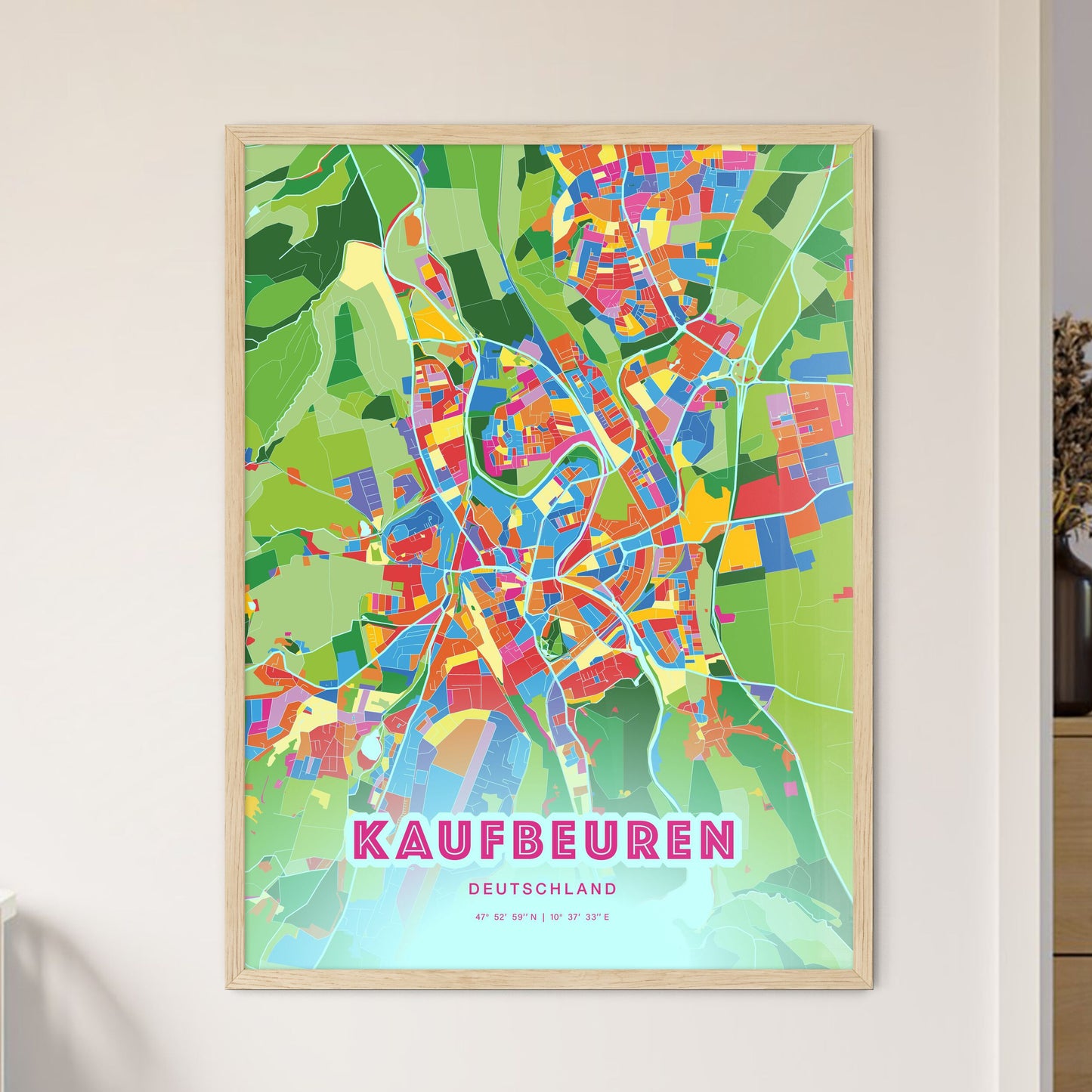 Colorful KAUFBEUREN GERMANY Fine Art Map Crazy Colors