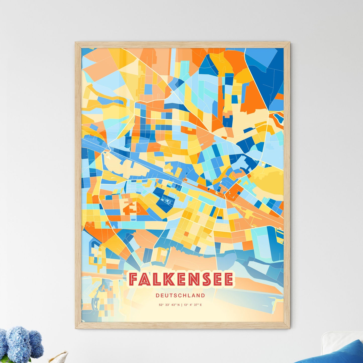 Colorful FALKENSEE GERMANY Fine Art Map Blue Orange