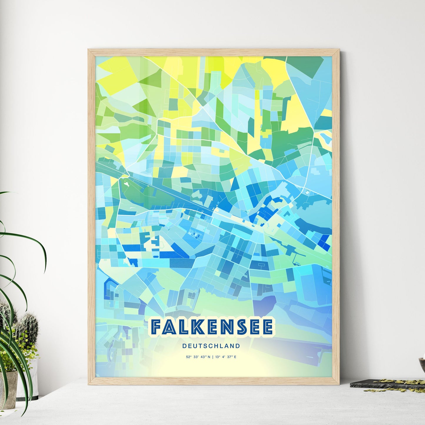 Colorful FALKENSEE GERMANY Fine Art Map Cool Blue