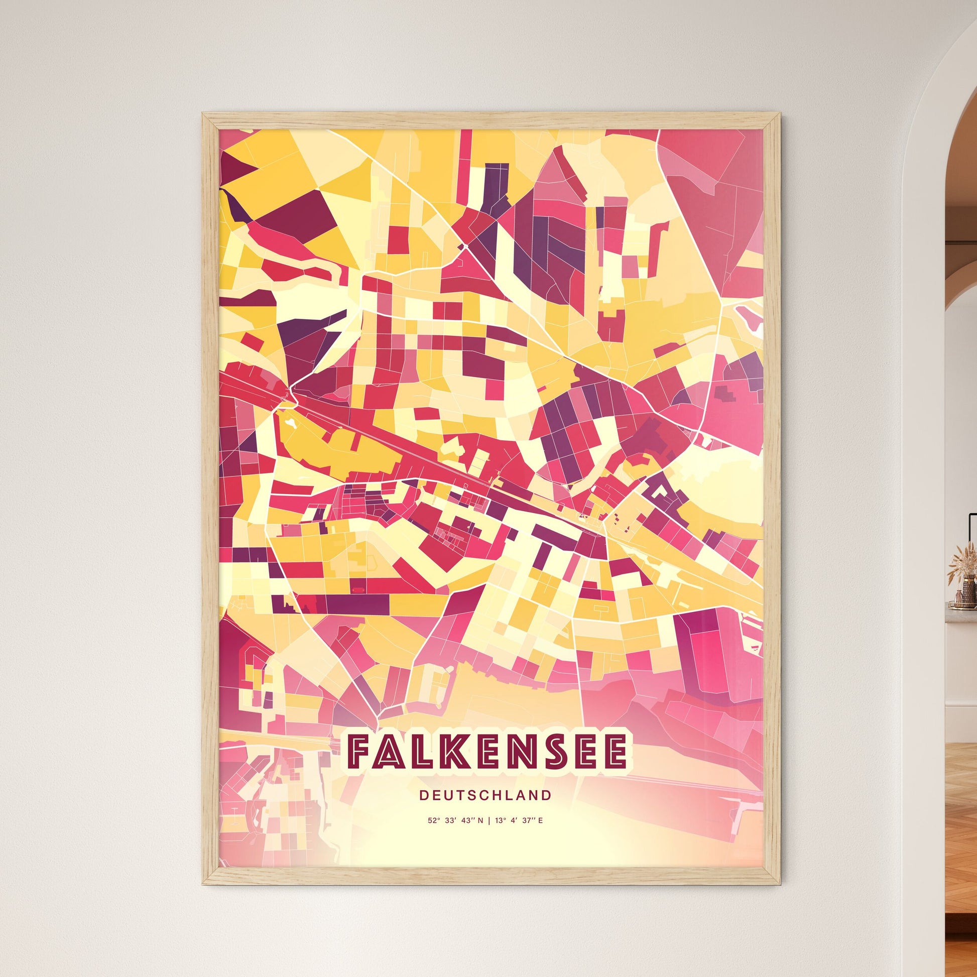 Colorful FALKENSEE GERMANY Fine Art Map Hot Red