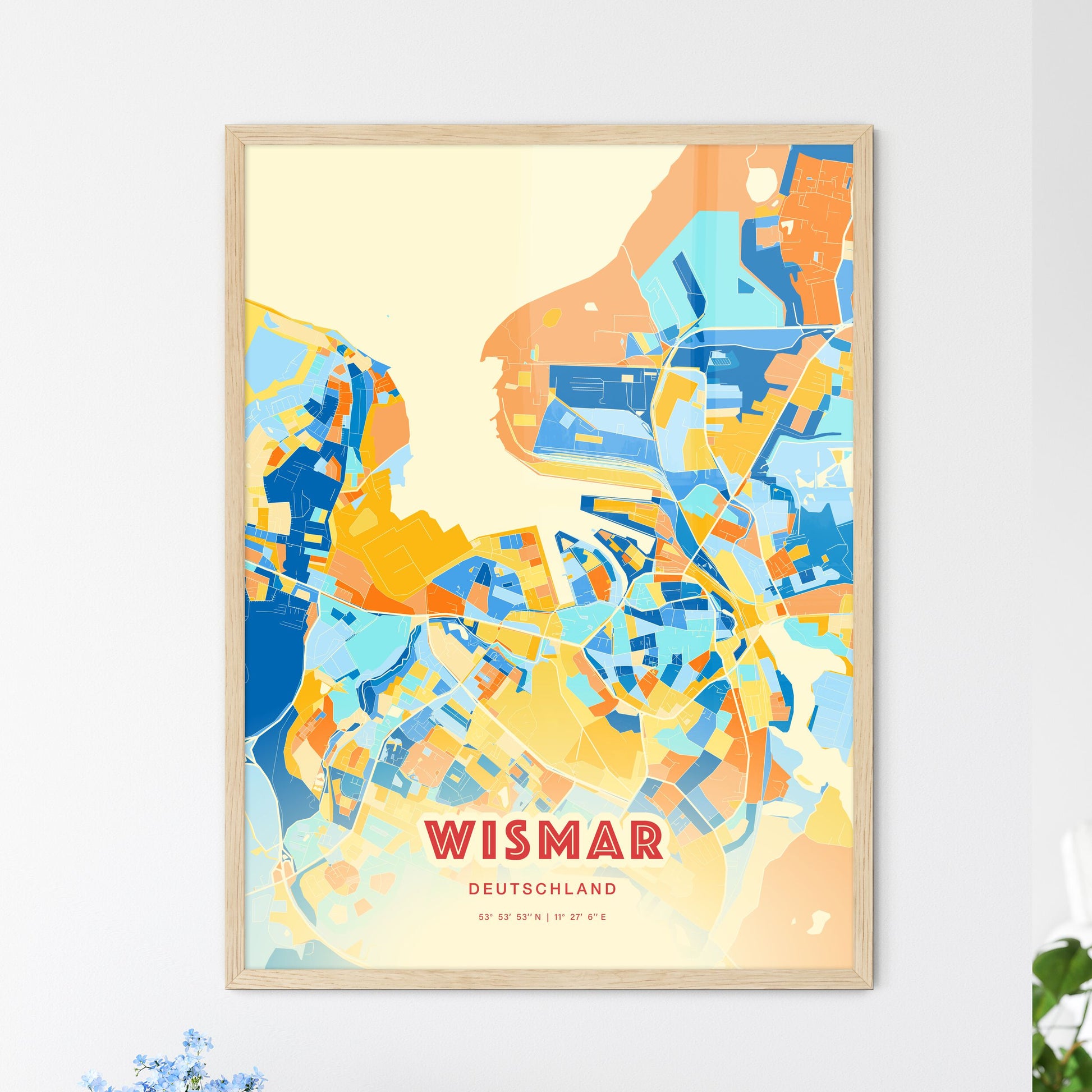 Colorful WISMAR GERMANY Fine Art Map Blue Orange