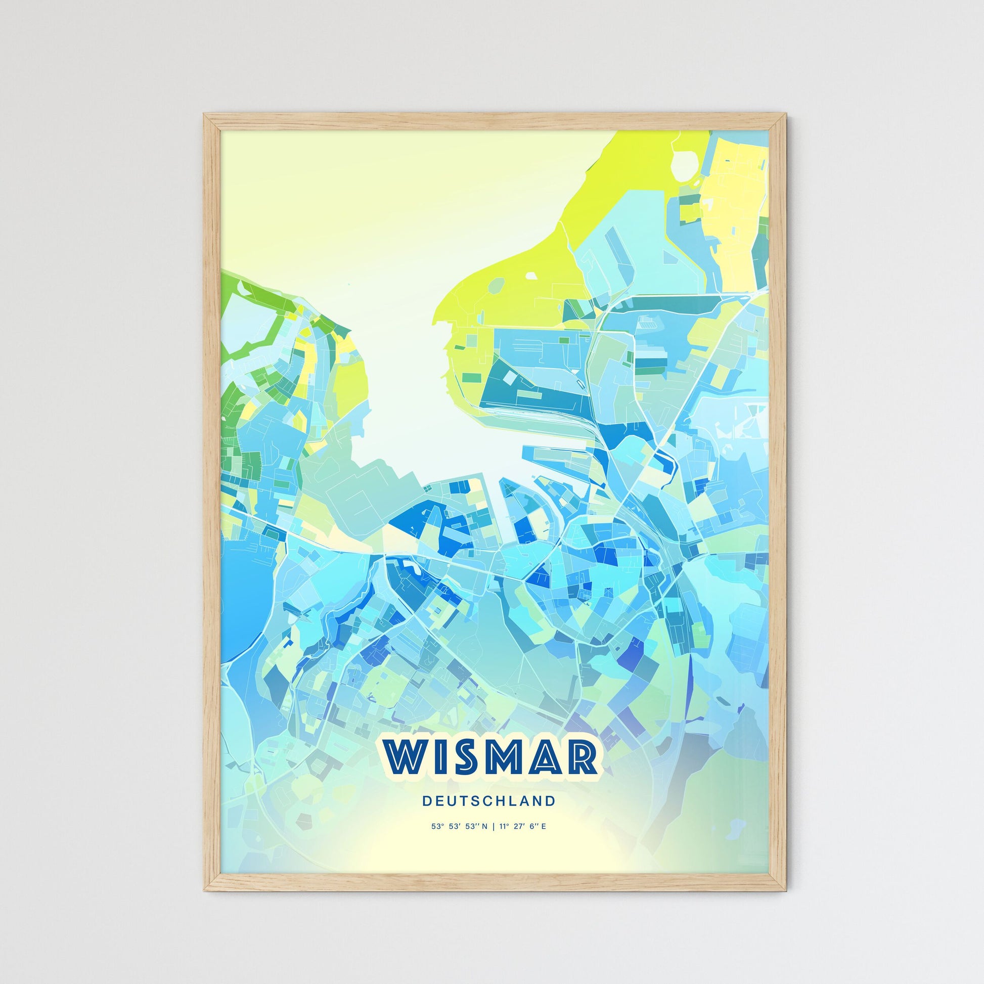 Colorful WISMAR GERMANY Fine Art Map Cool Blue