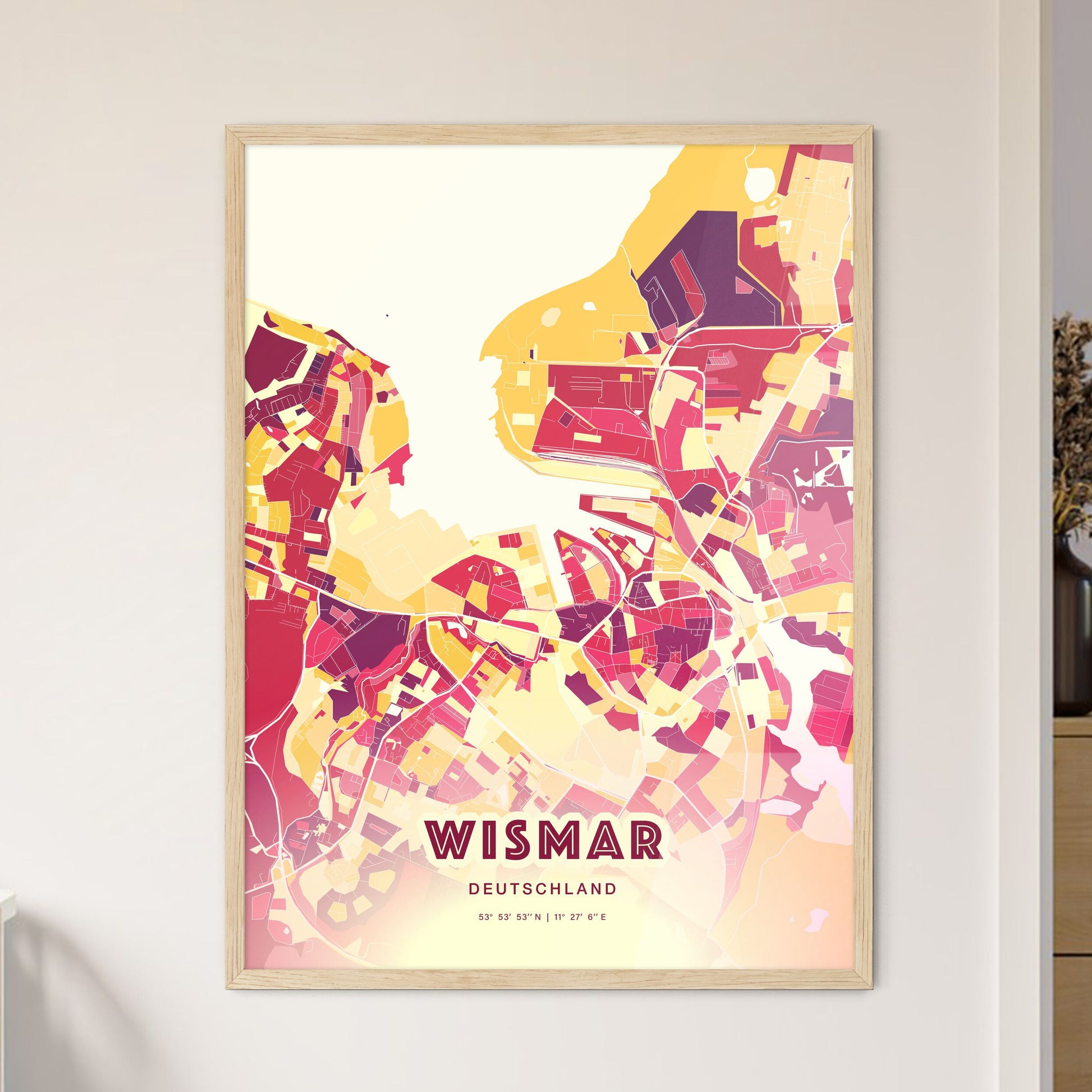 Colorful WISMAR GERMANY Fine Art Map Hot Red