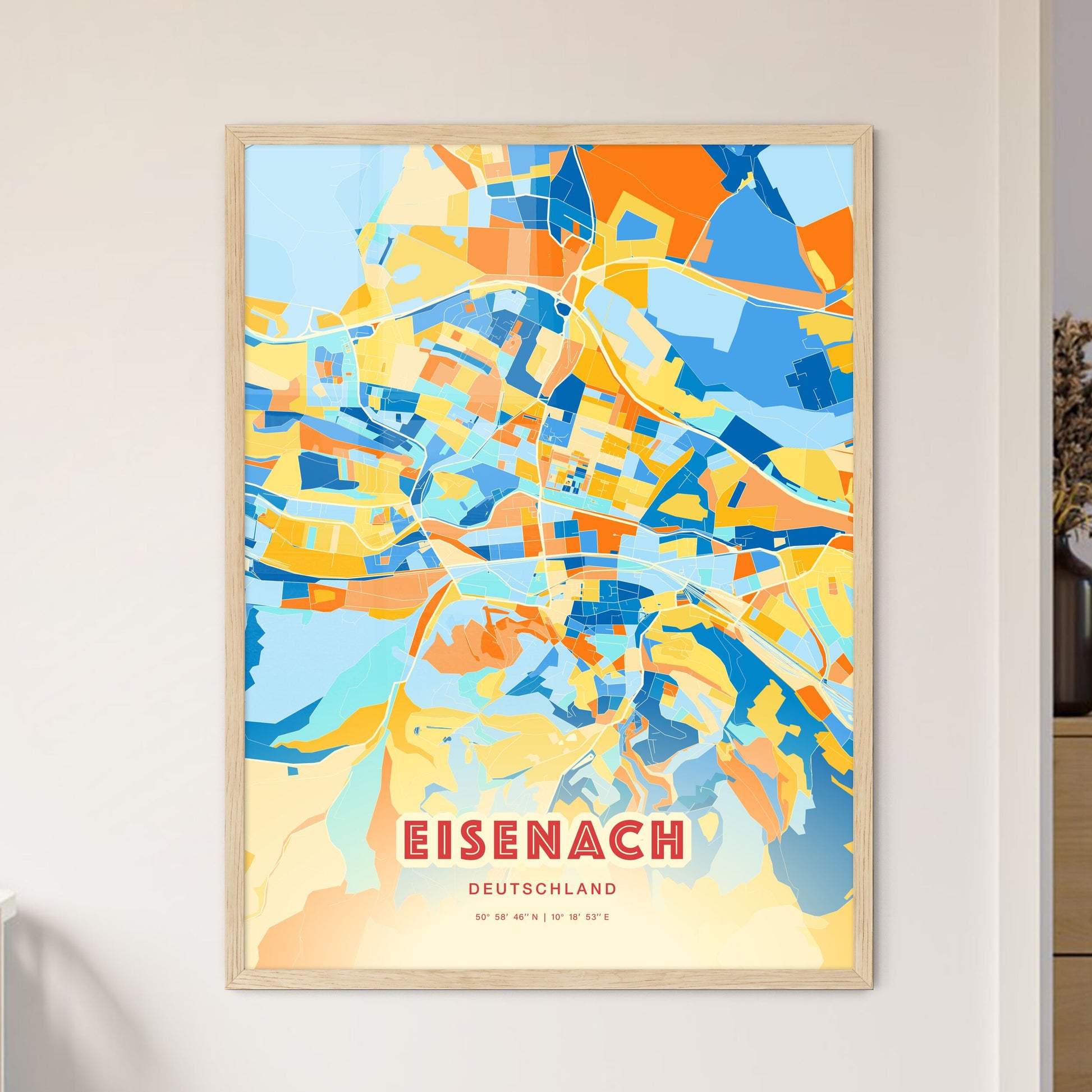 Colorful EISENACH GERMANY Fine Art Map Blue Orange