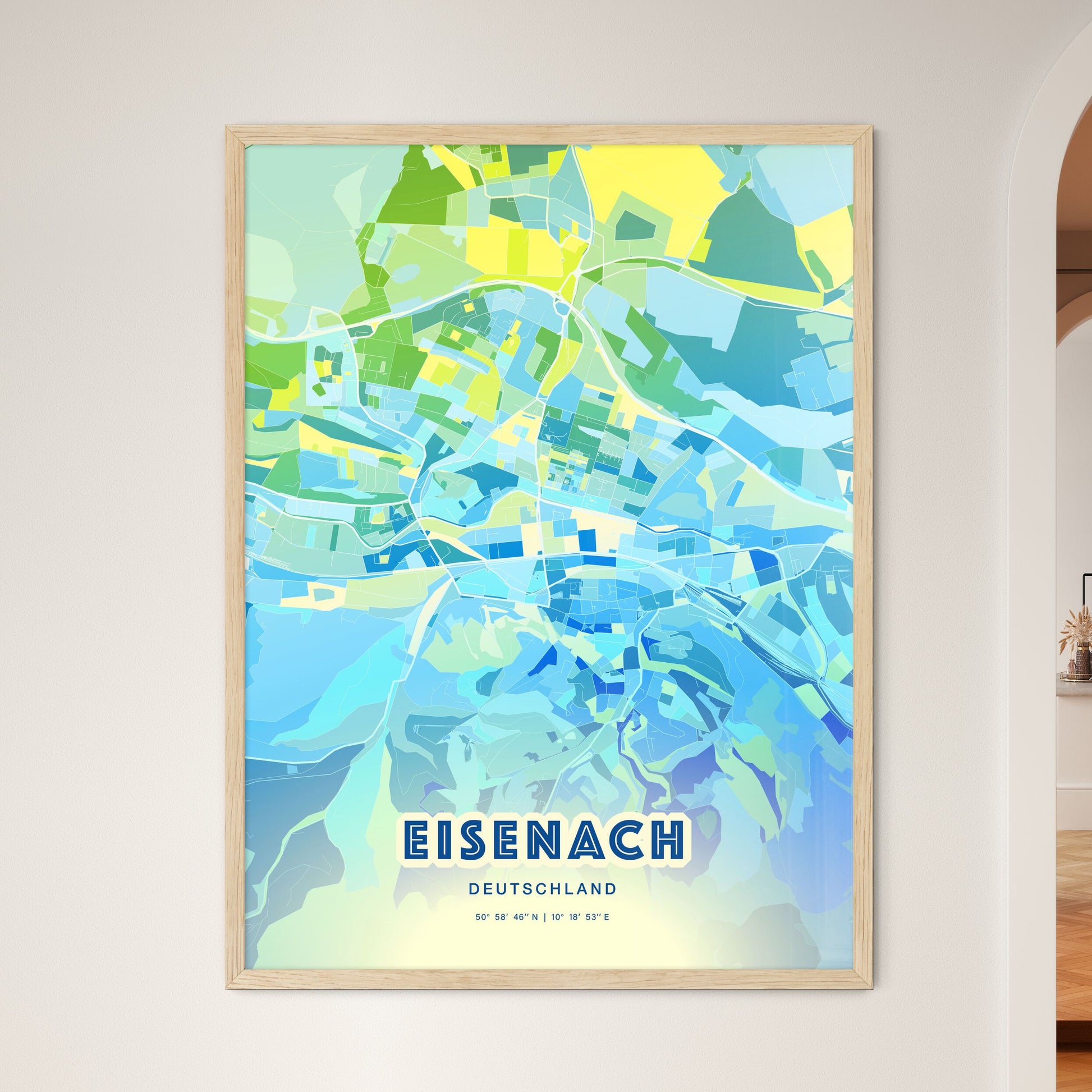 Colorful EISENACH GERMANY Fine Art Map Cool Blue