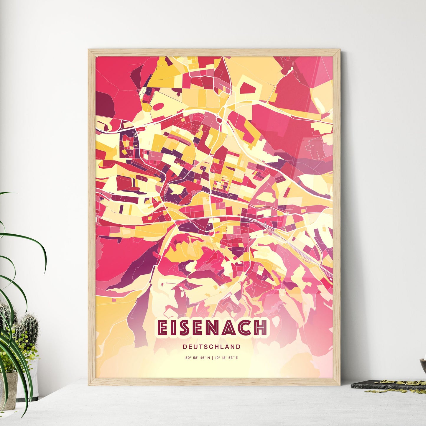 Colorful EISENACH GERMANY Fine Art Map Hot Red