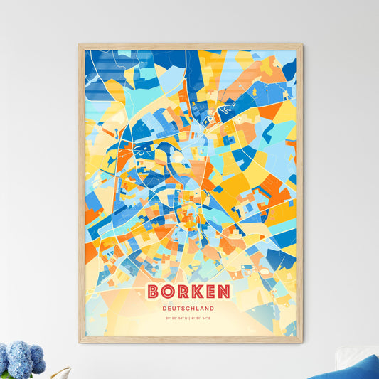Colorful BORKEN GERMANY Fine Art Map Blue Orange