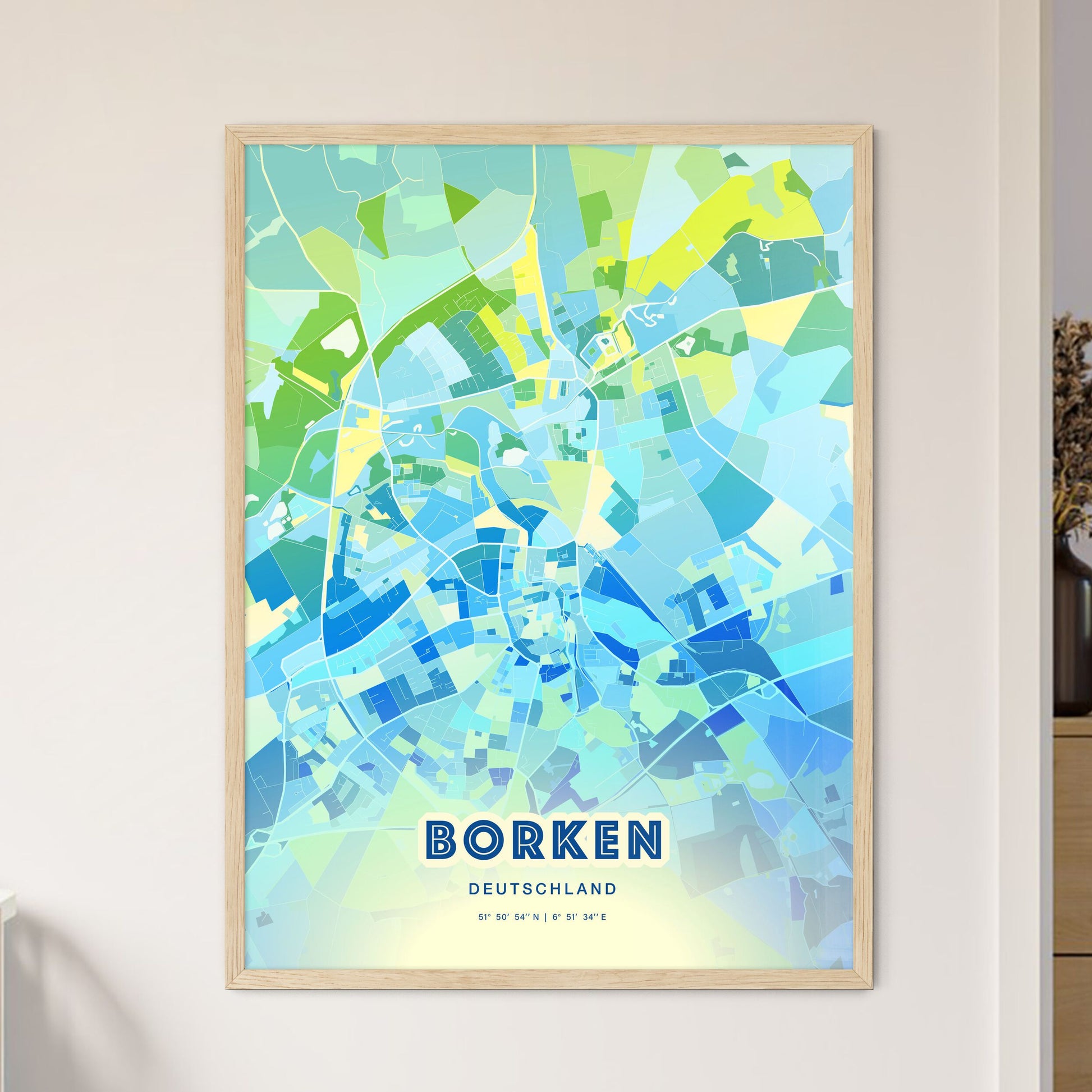 Colorful BORKEN GERMANY Fine Art Map Cool Blue