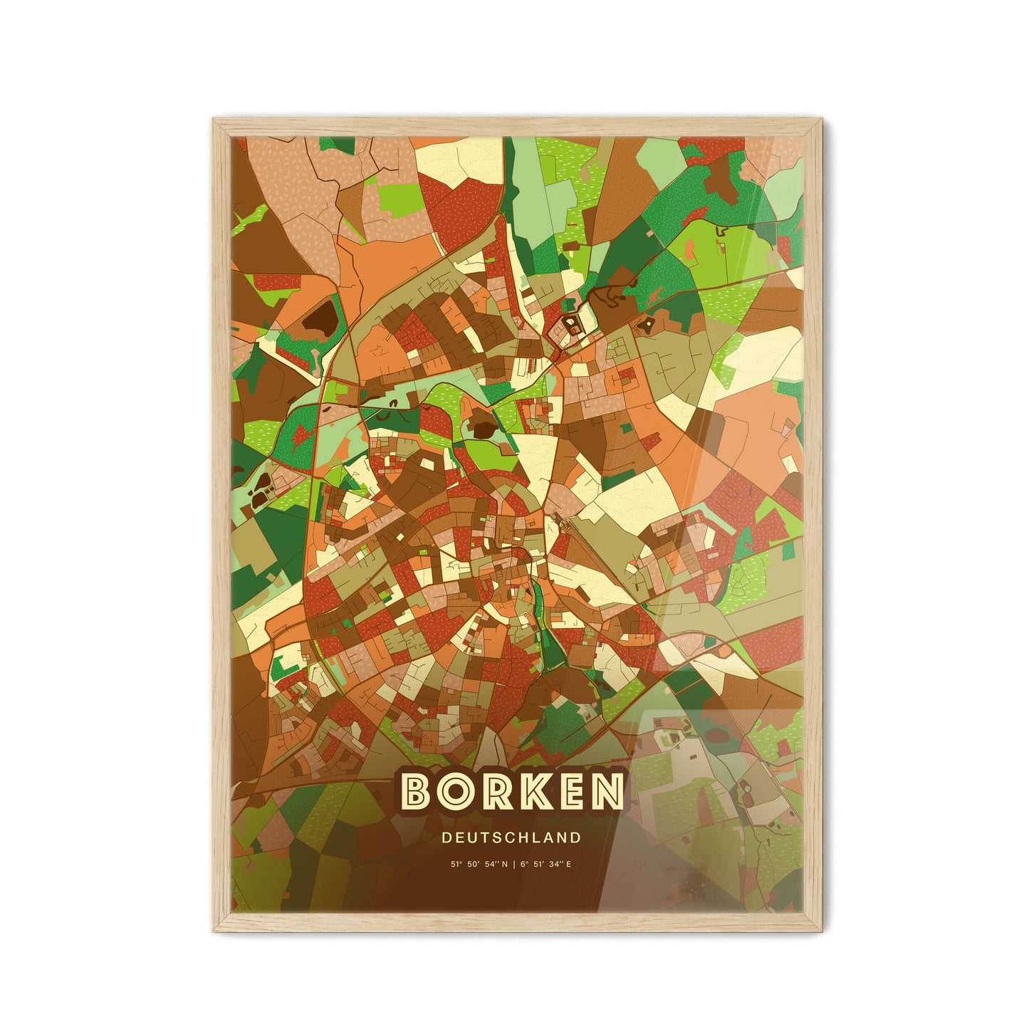 Colorful BORKEN GERMANY Fine Art Map Farmhouse