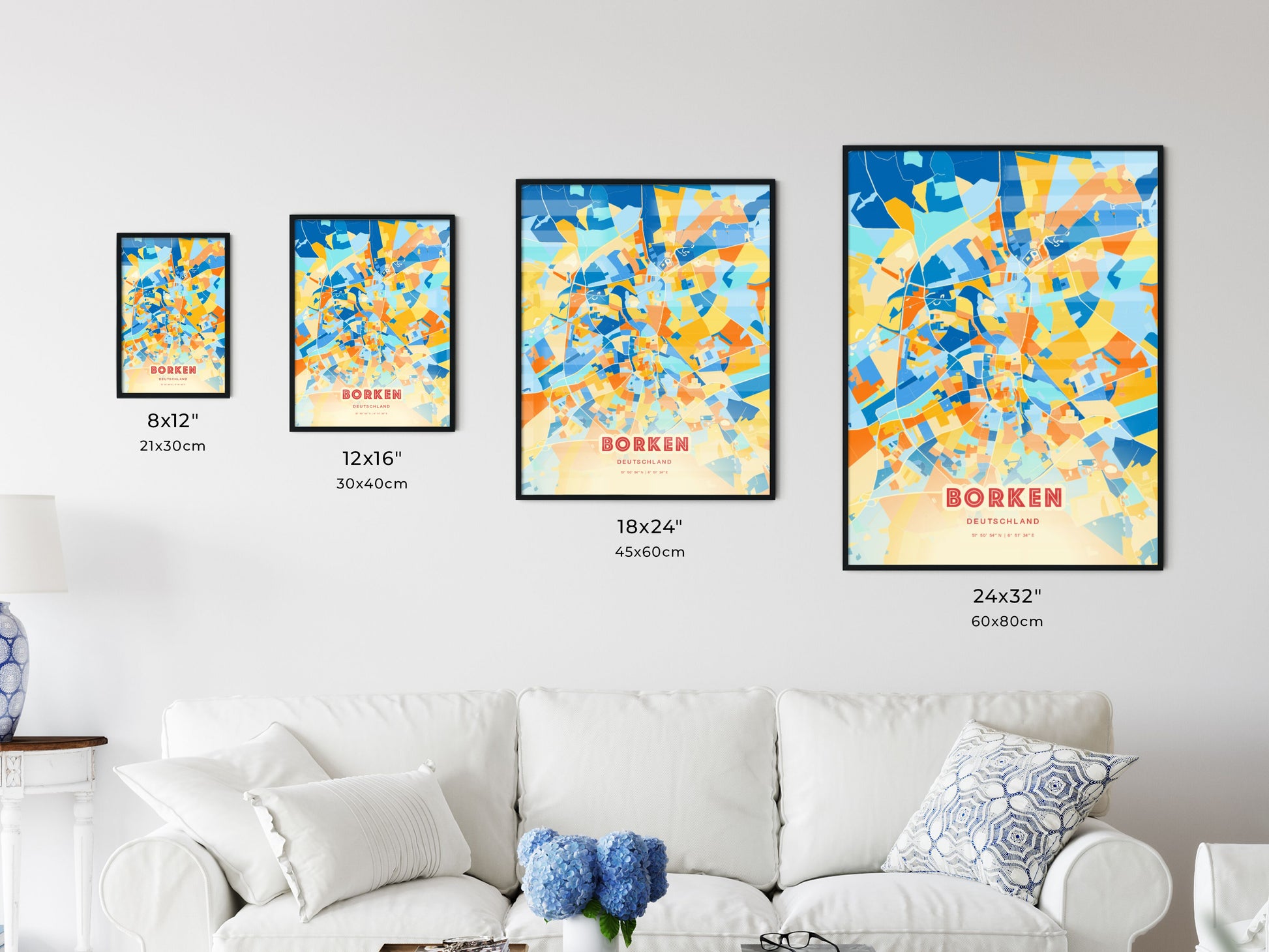 Colorful BORKEN GERMANY Fine Art Map Blue Orange