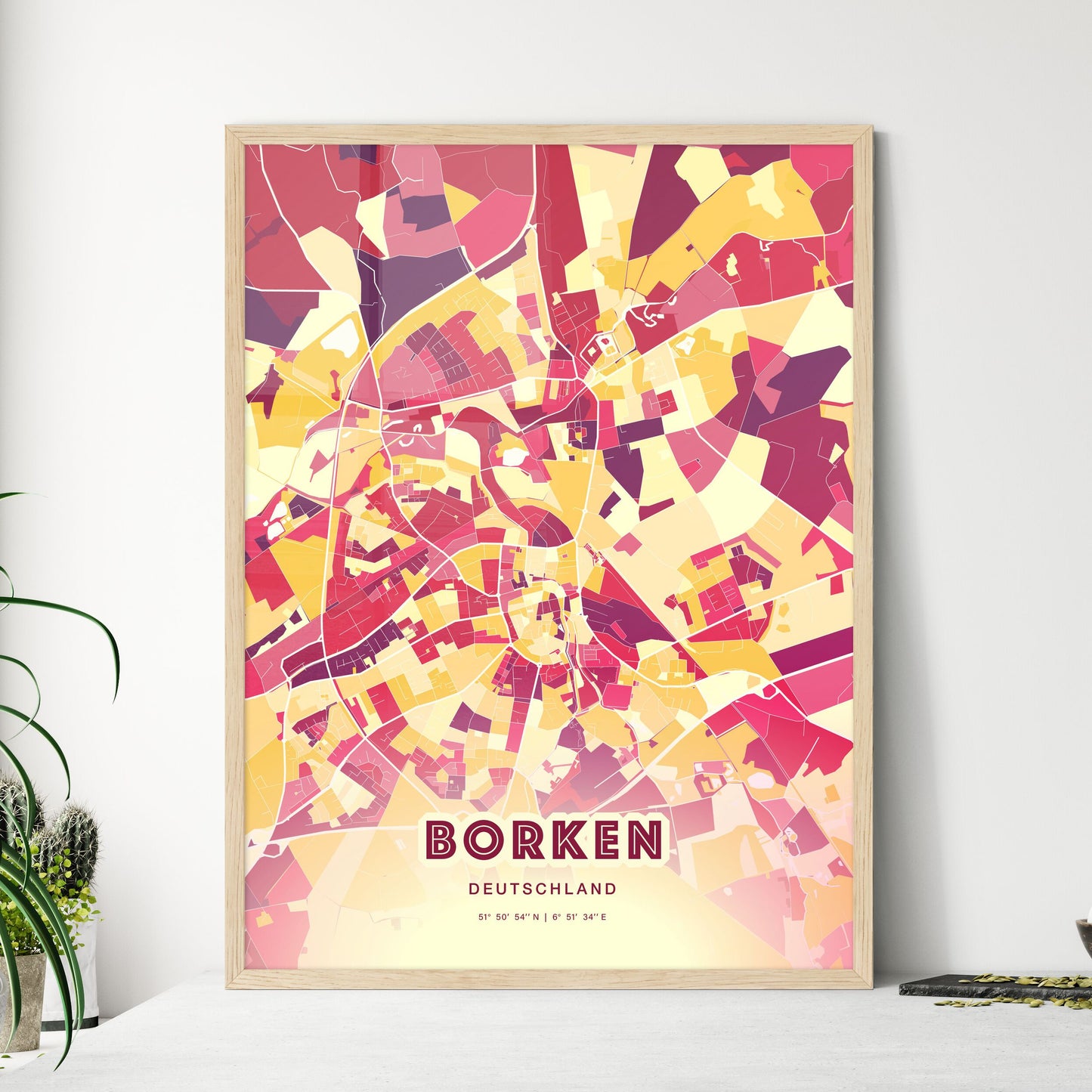 Colorful BORKEN GERMANY Fine Art Map Hot Red