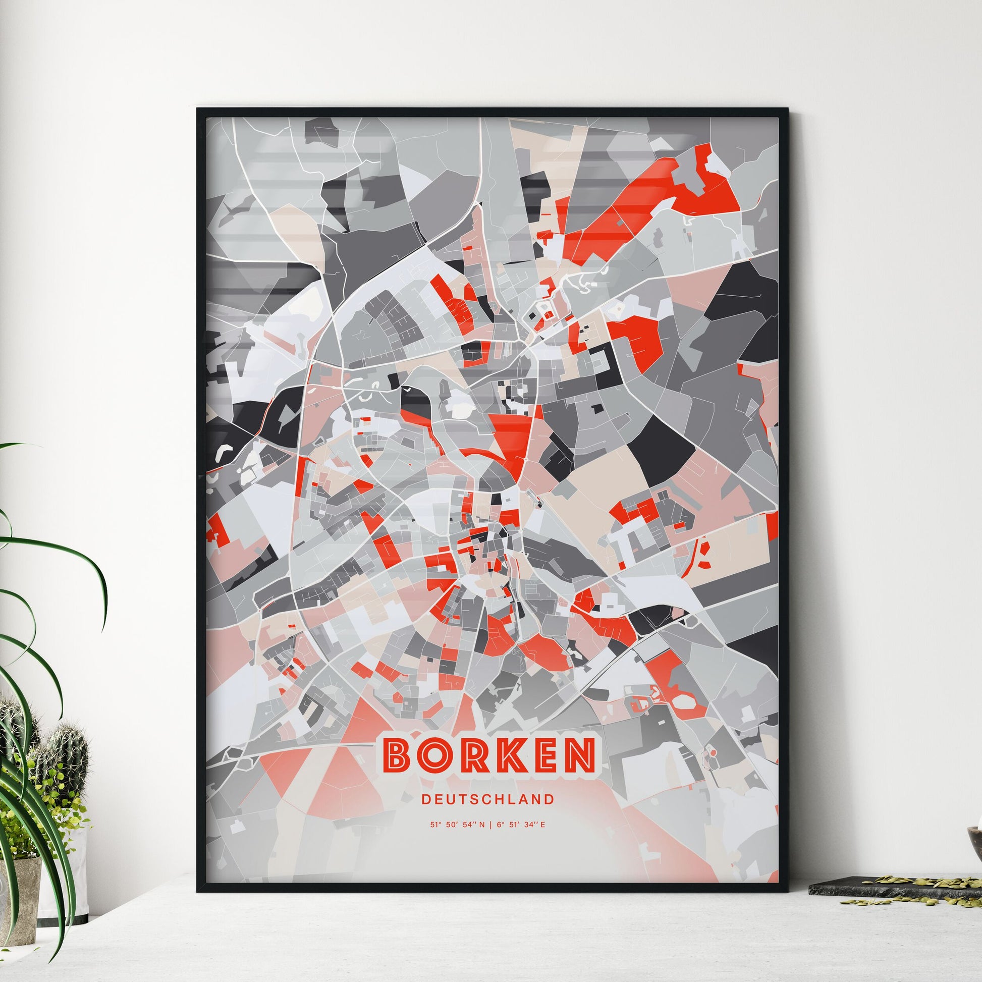 Colorful BORKEN GERMANY Fine Art Map Modern