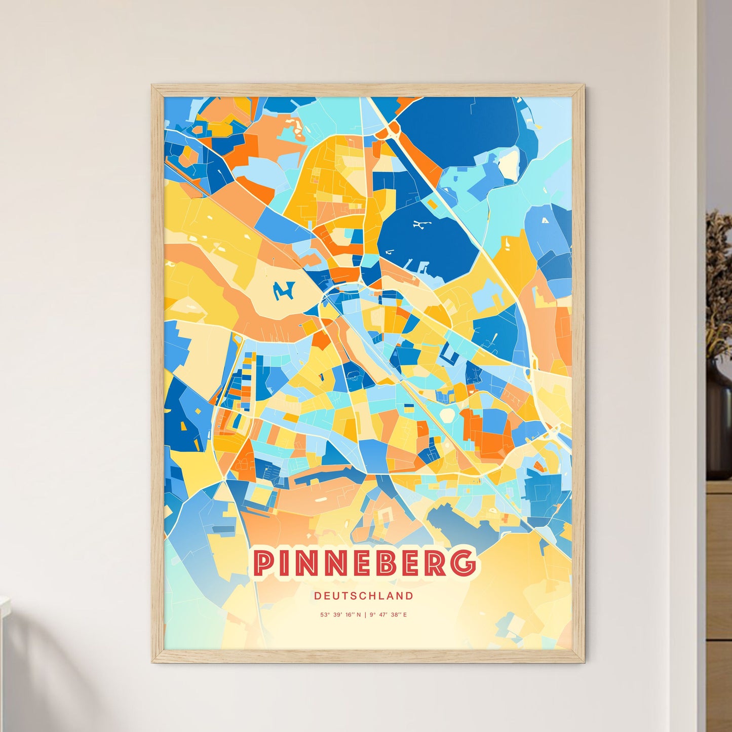 Colorful PINNEBERG GERMANY Fine Art Map Blue Orange