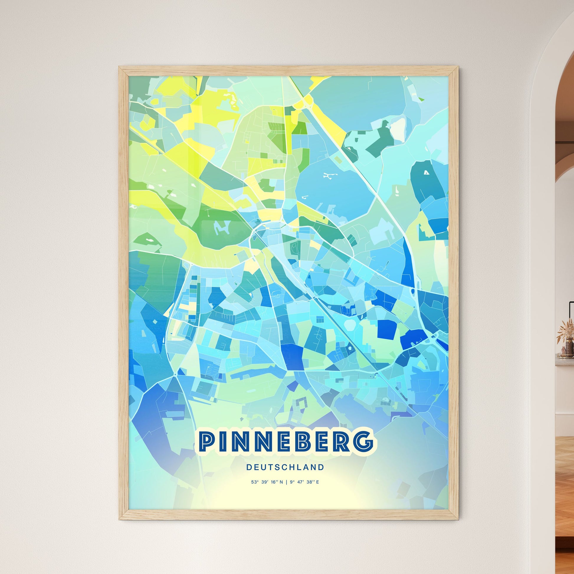 Colorful PINNEBERG GERMANY Fine Art Map Cool Blue