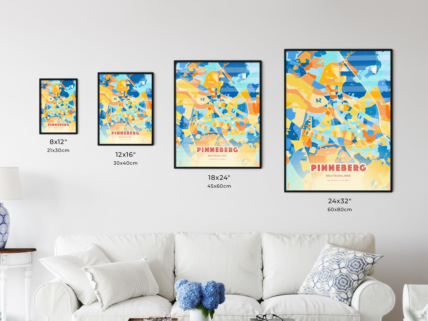 Colorful PINNEBERG GERMANY Fine Art Map Blue Orange