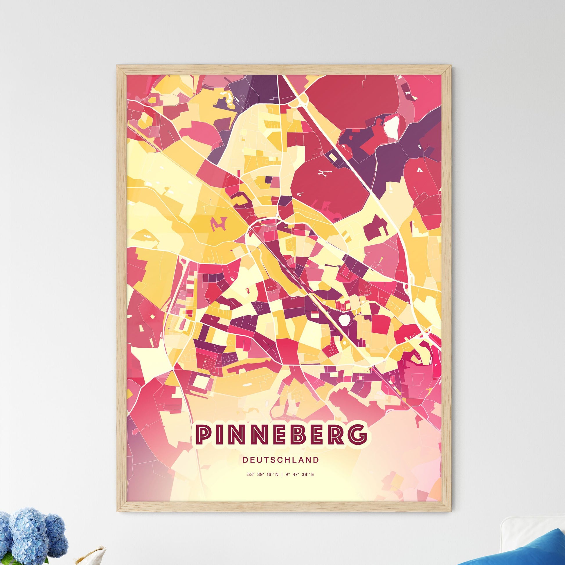 Colorful PINNEBERG GERMANY Fine Art Map Hot Red