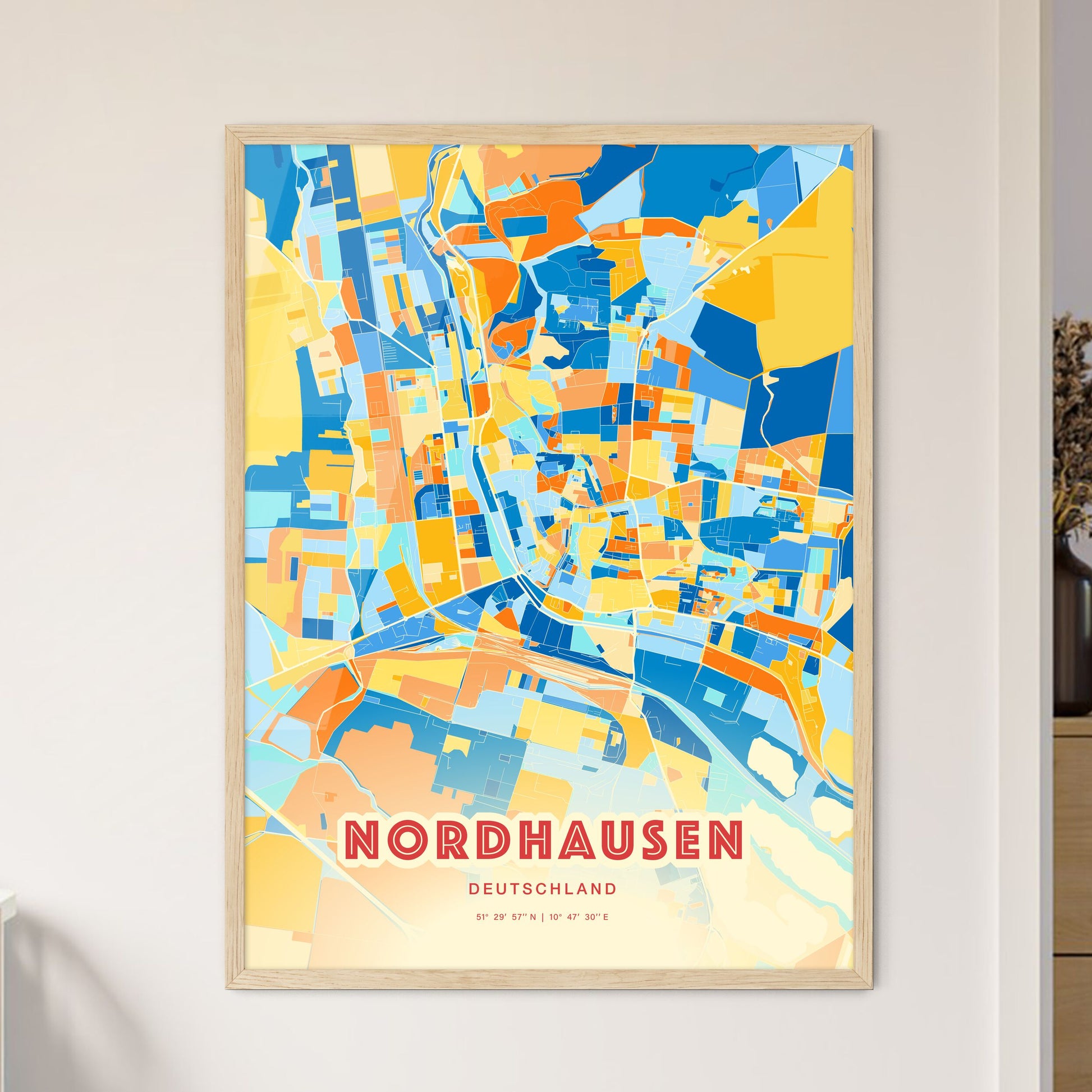 Colorful NORDHAUSEN GERMANY Fine Art Map Blue Orange