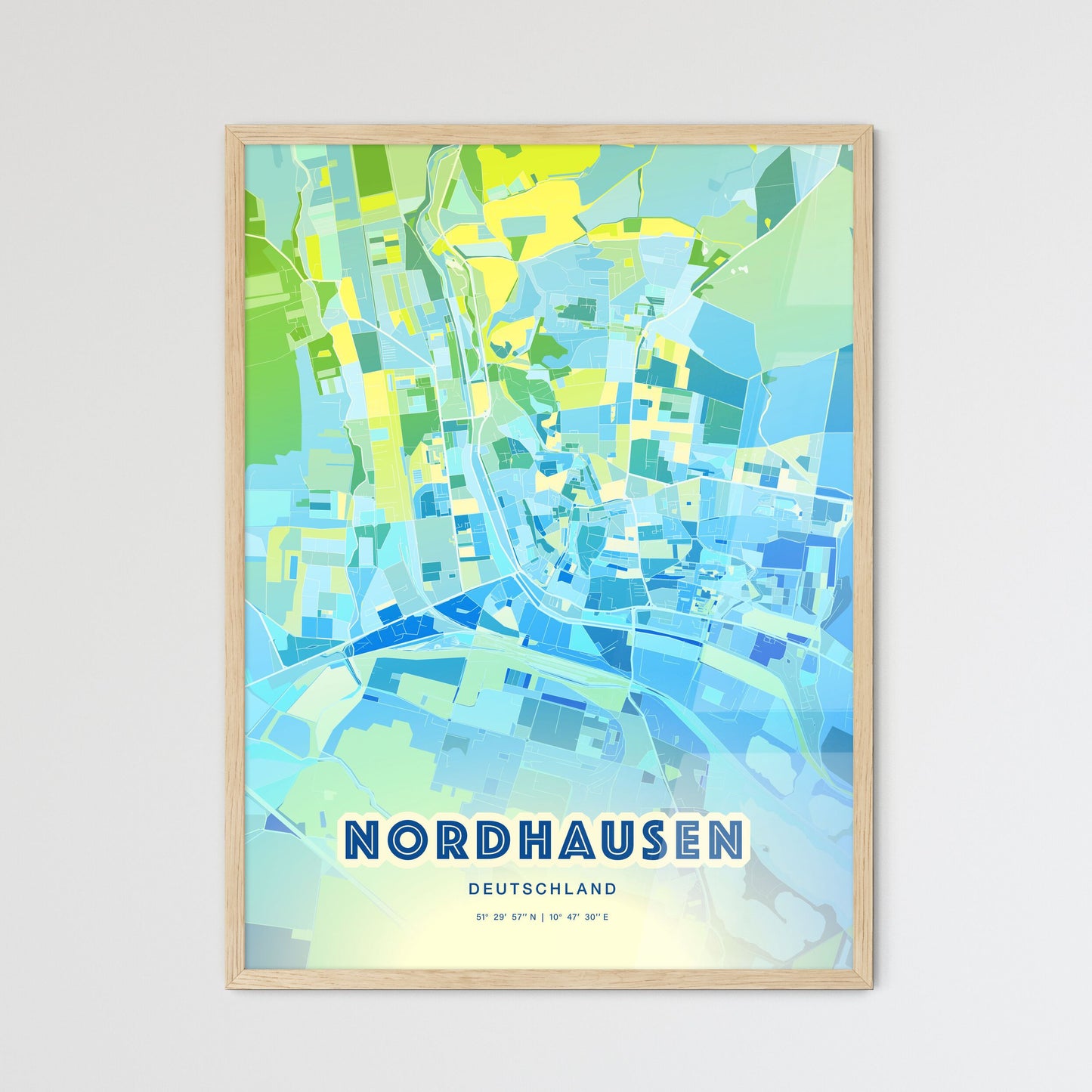 Colorful NORDHAUSEN GERMANY Fine Art Map Cool Blue