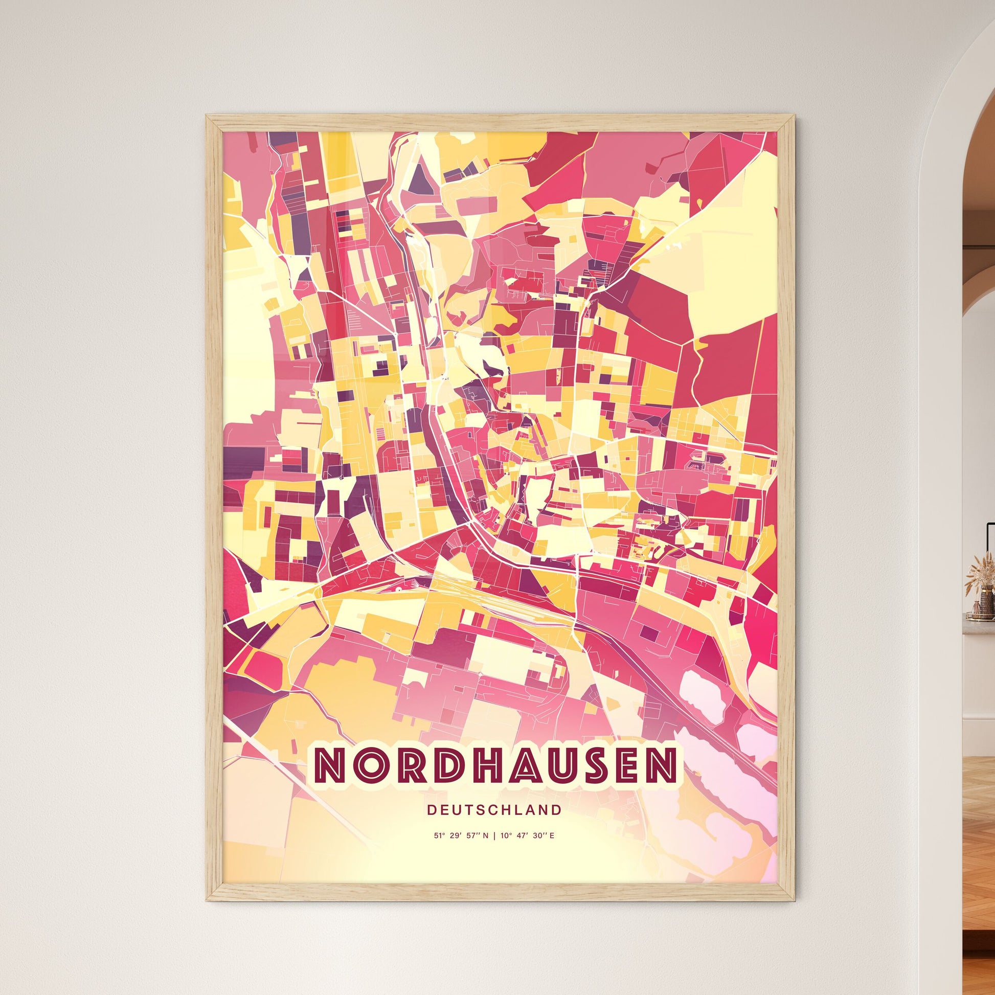 Colorful NORDHAUSEN GERMANY Fine Art Map Hot Red