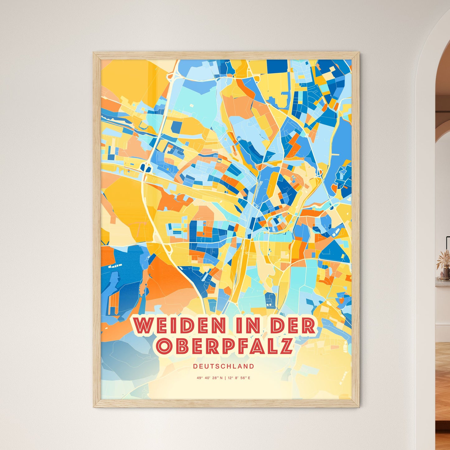 Colorful WEIDEN IN DER OBERPFALZ GERMANY Fine Art Map Blue Orange