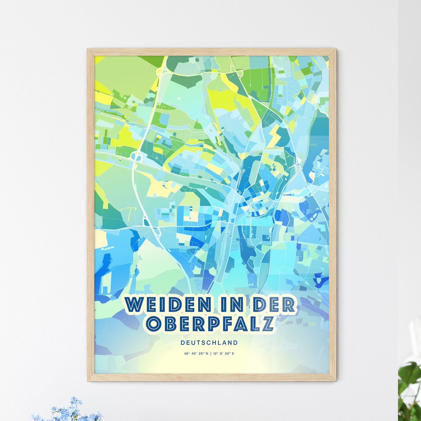 Colorful WEIDEN IN DER OBERPFALZ GERMANY Fine Art Map Cool Blue