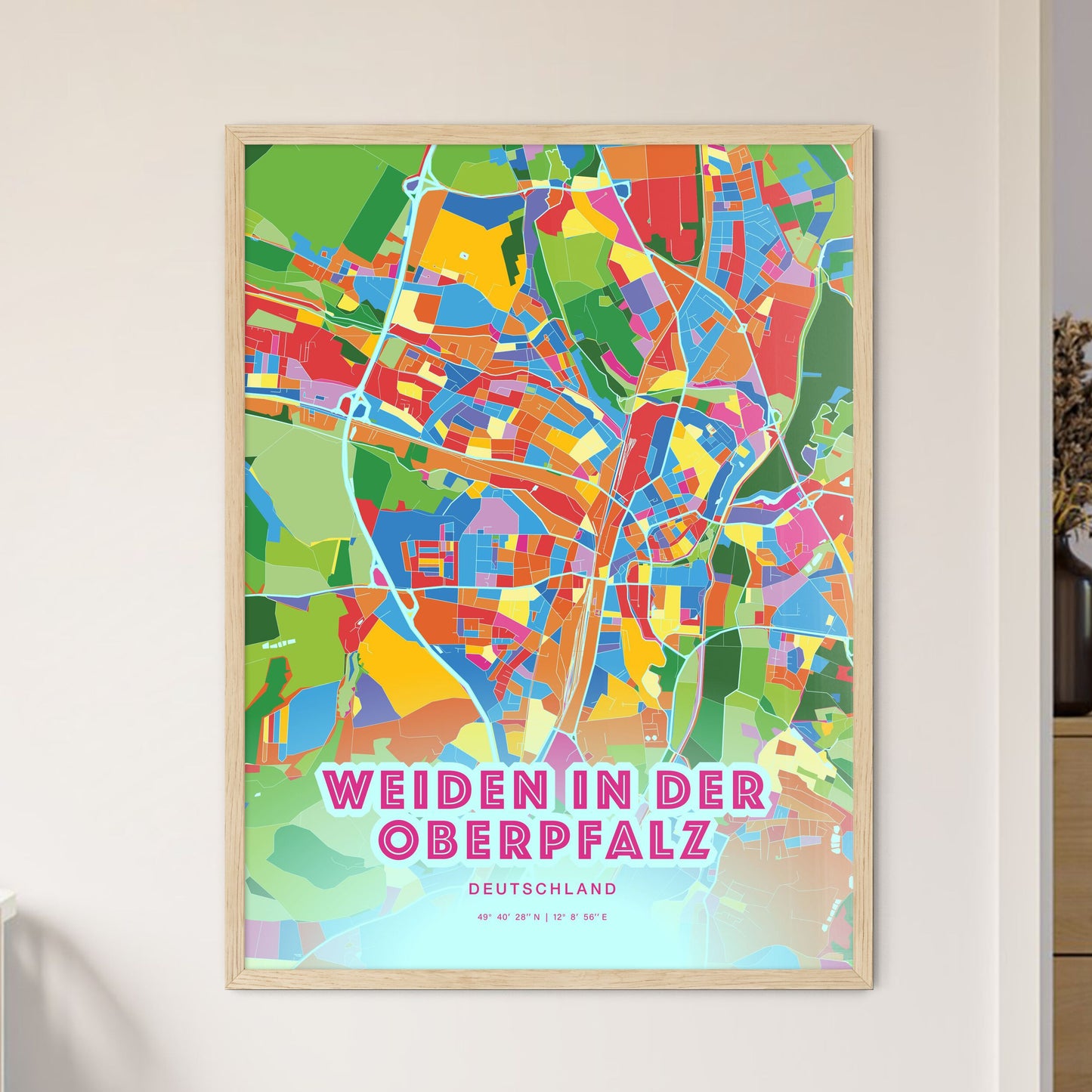 Colorful WEIDEN IN DER OBERPFALZ GERMANY Fine Art Map Crazy Colors